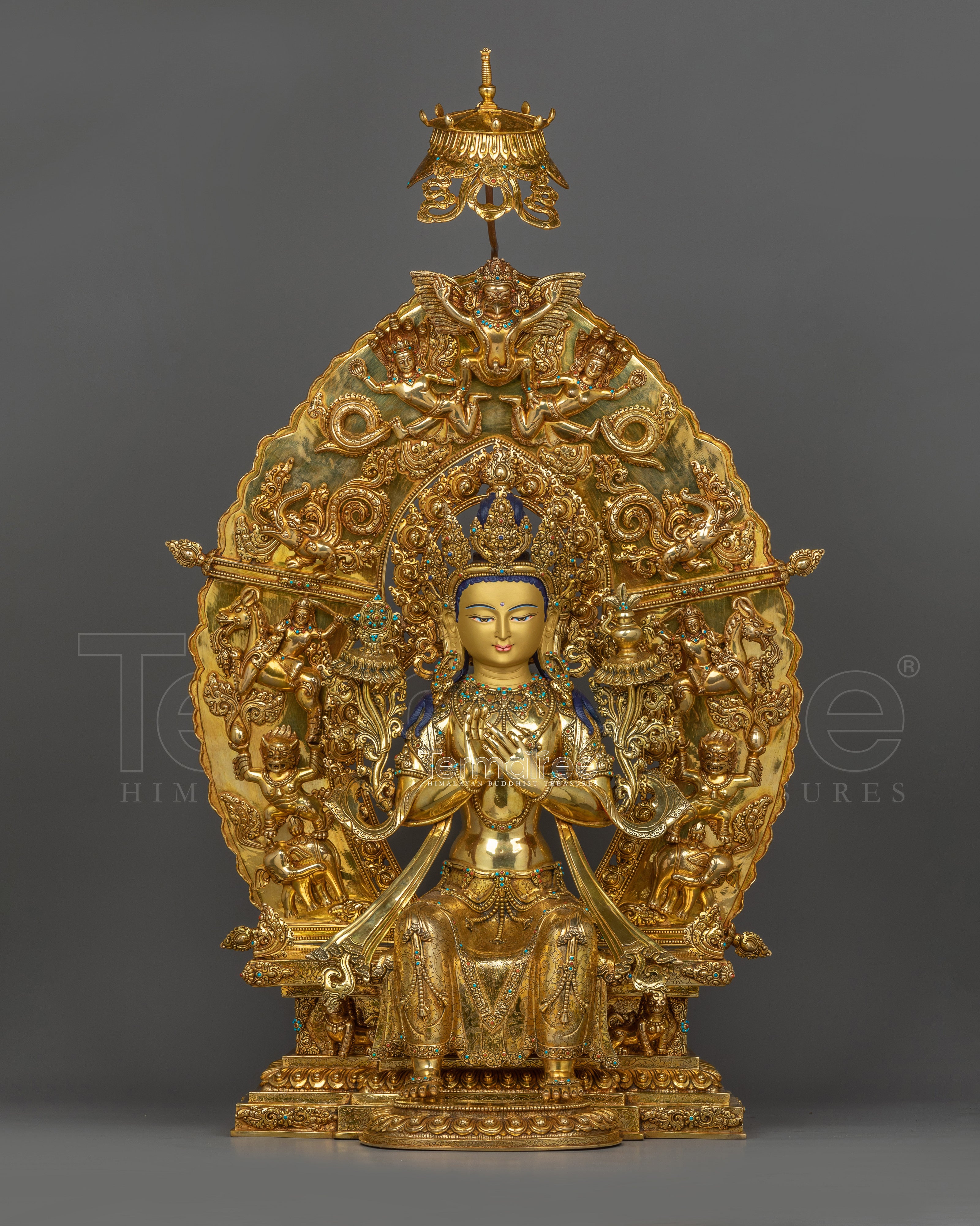 Tibetan Maitreya Buddha Sculpture with Magnificent Throne | Symbol of Wisdom & Hope