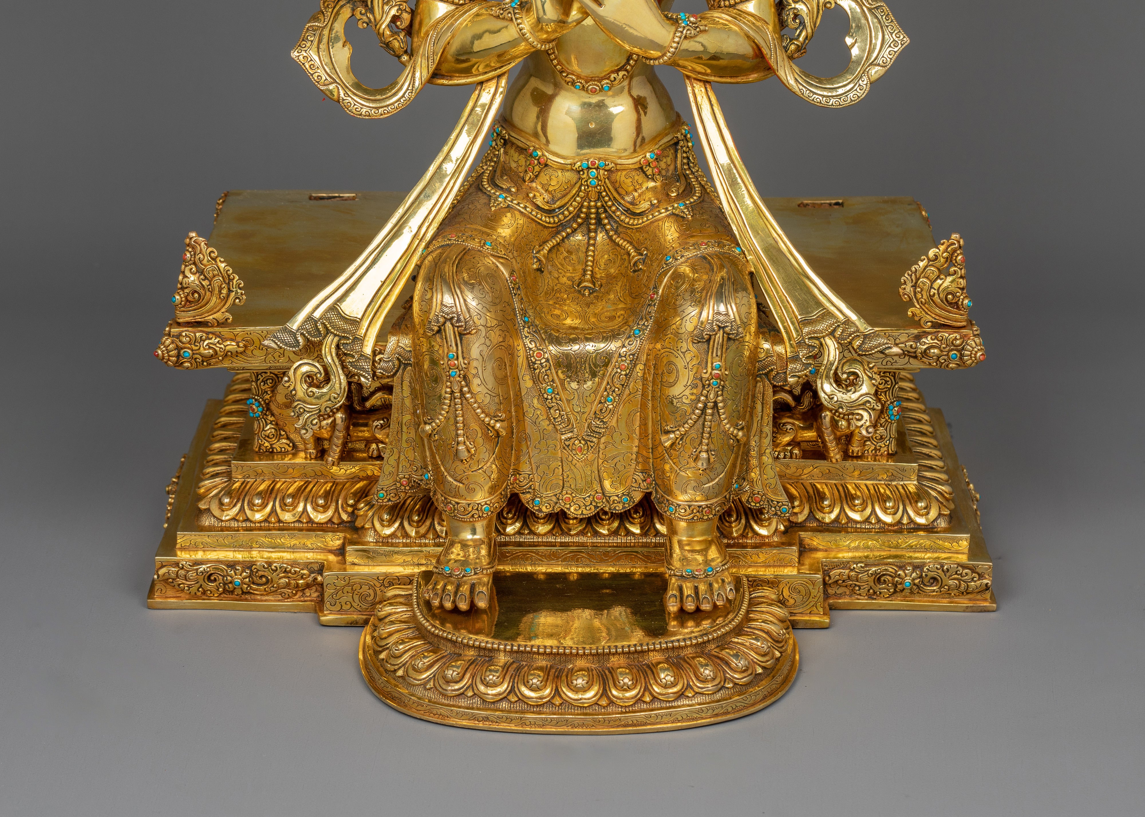 Tibetan Maitreya Buddha Sculpture with Magnificent Throne | Symbol of Wisdom & Hope
