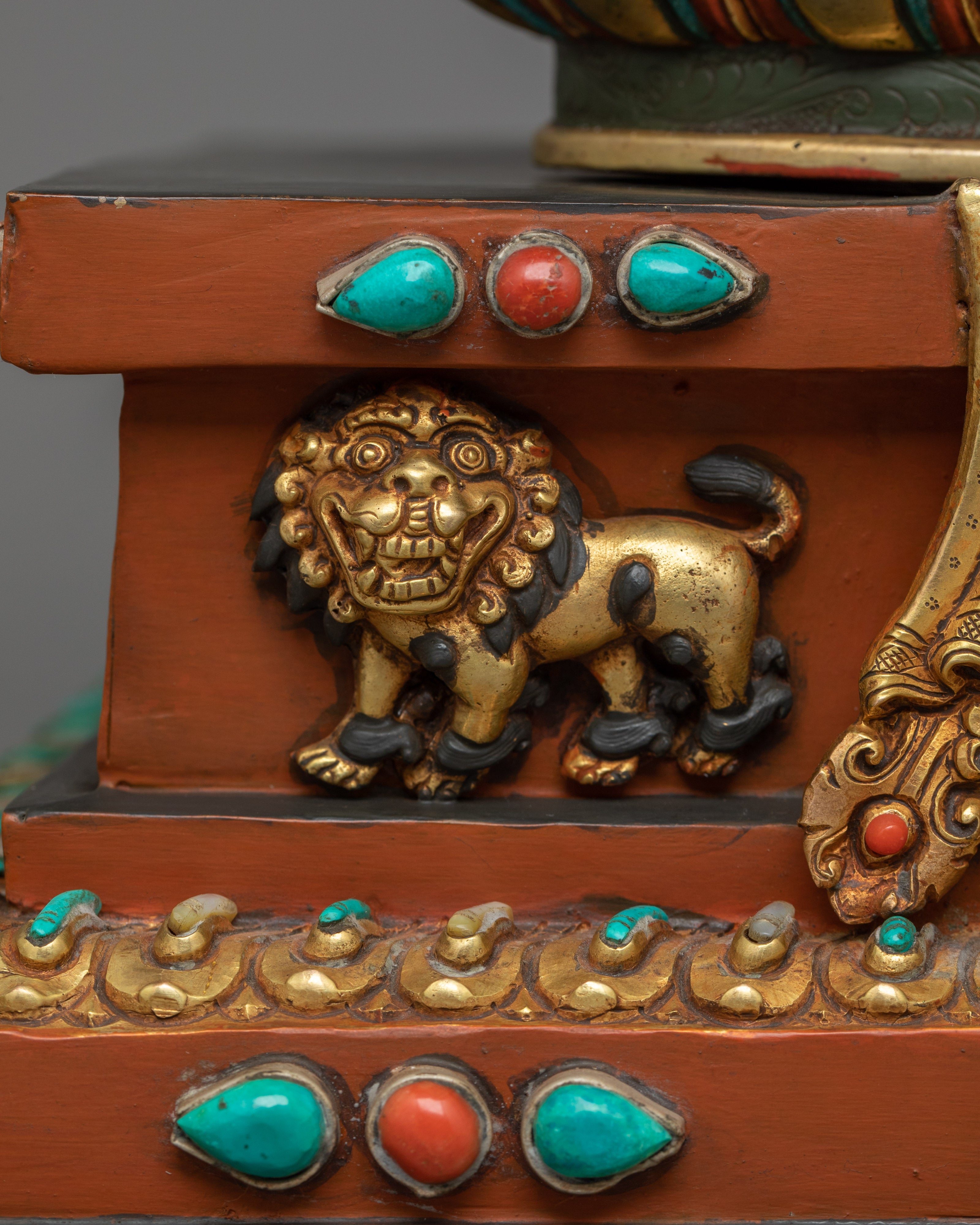 Traditional Statue of Amitayus on a Royal Throne | 24K Gold Gilded Copper Statue