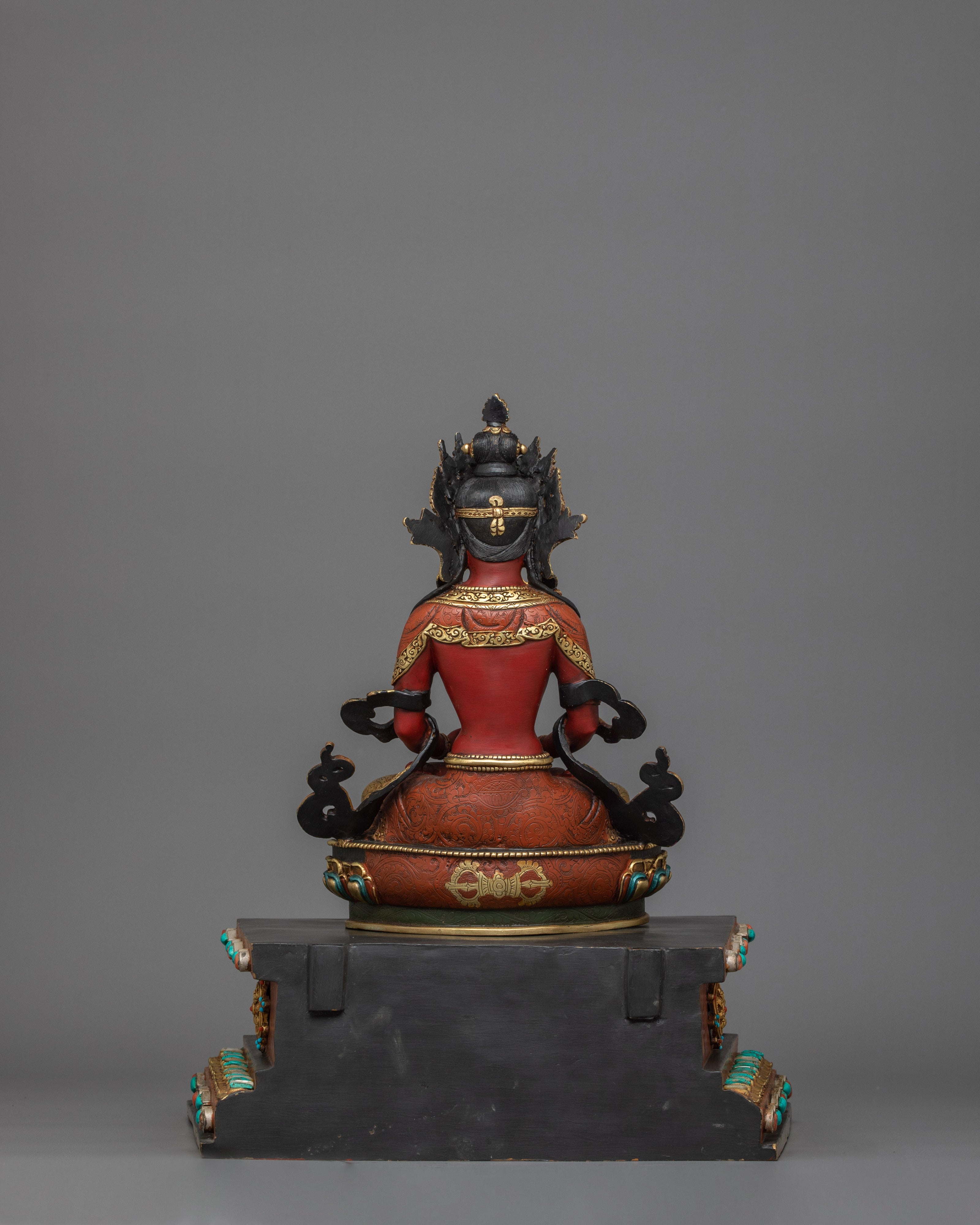 Traditional Statue of Amitayus on a Royal Throne | 24K Gold Gilded Copper Statue