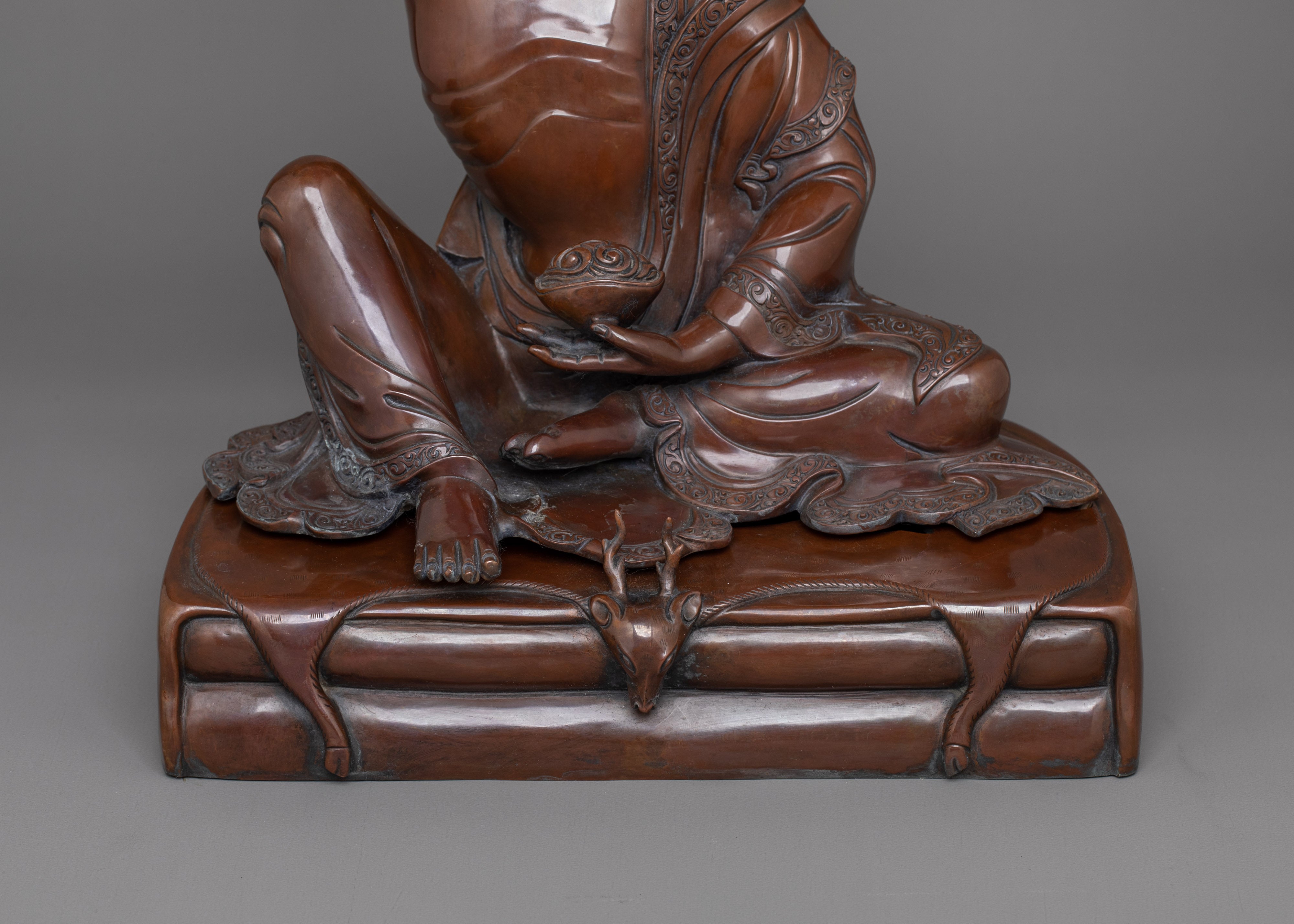 Oxidized Milarepa Copper Statue | 12.6 Inch Handcrafted Spiritual Artwork