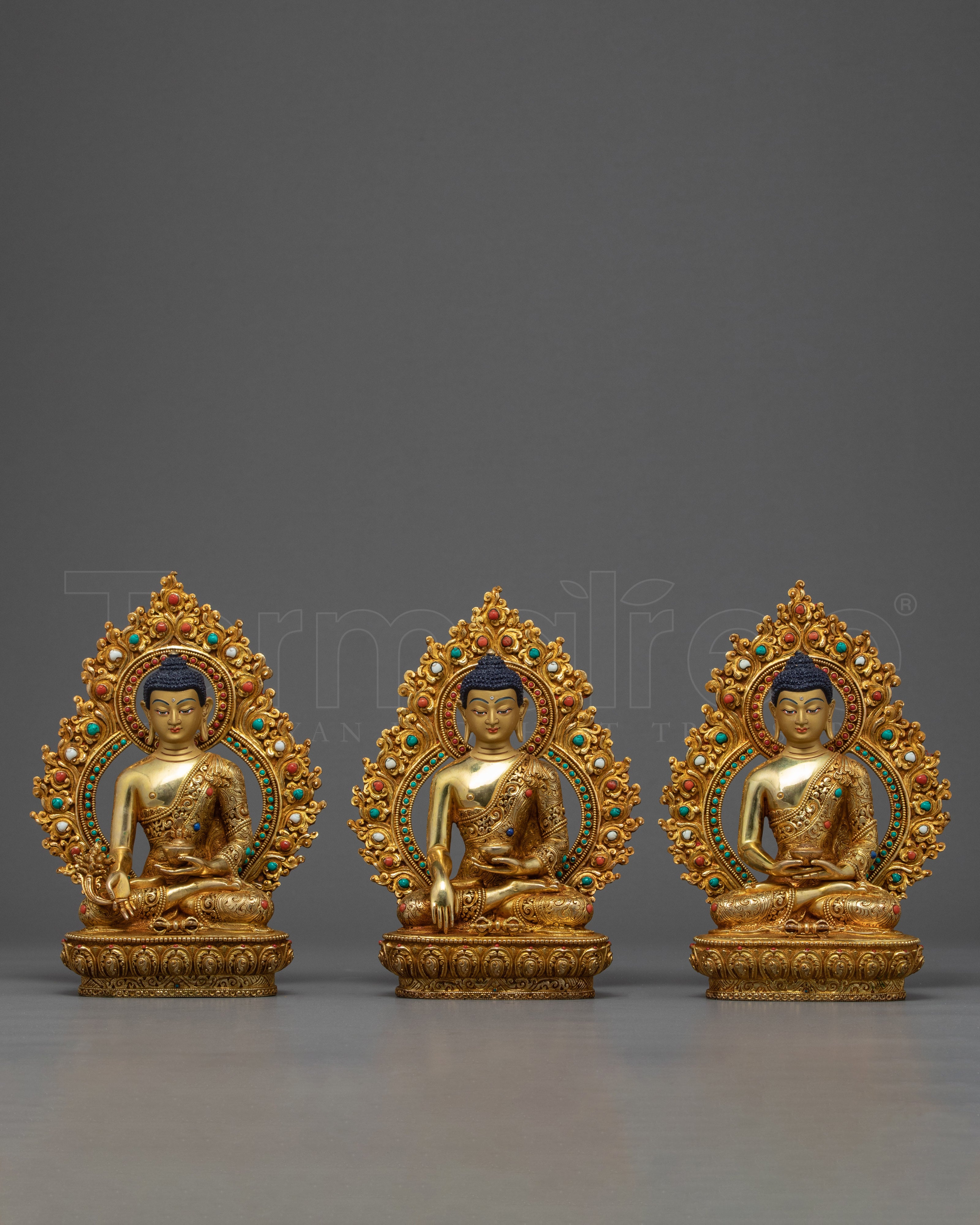 Three Wise Buddhas Set Statue | Traditional Himalayan Artwork