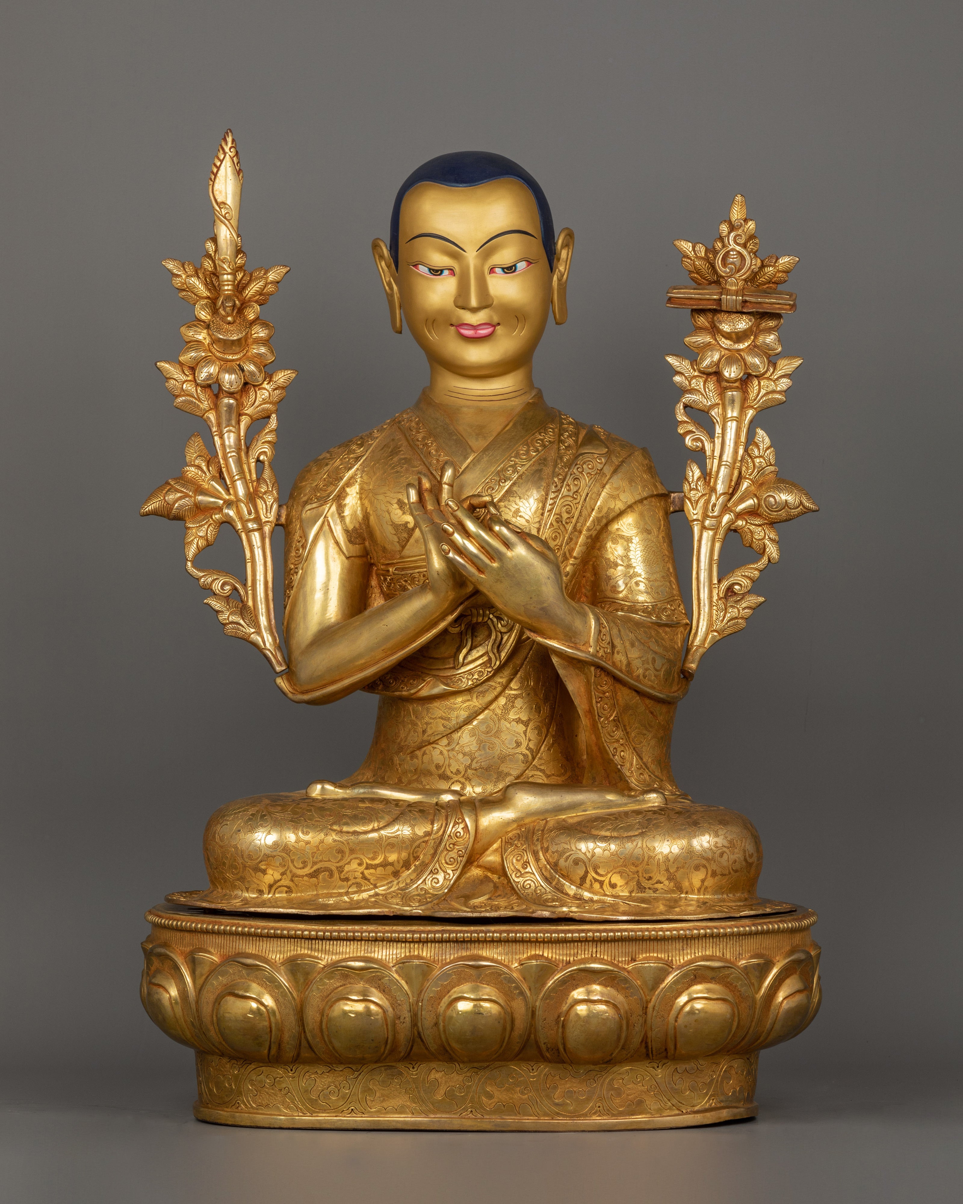 Handmade Tsongkhapa Trio Statues Set | Handcrafted Buddhist Masters Artwork