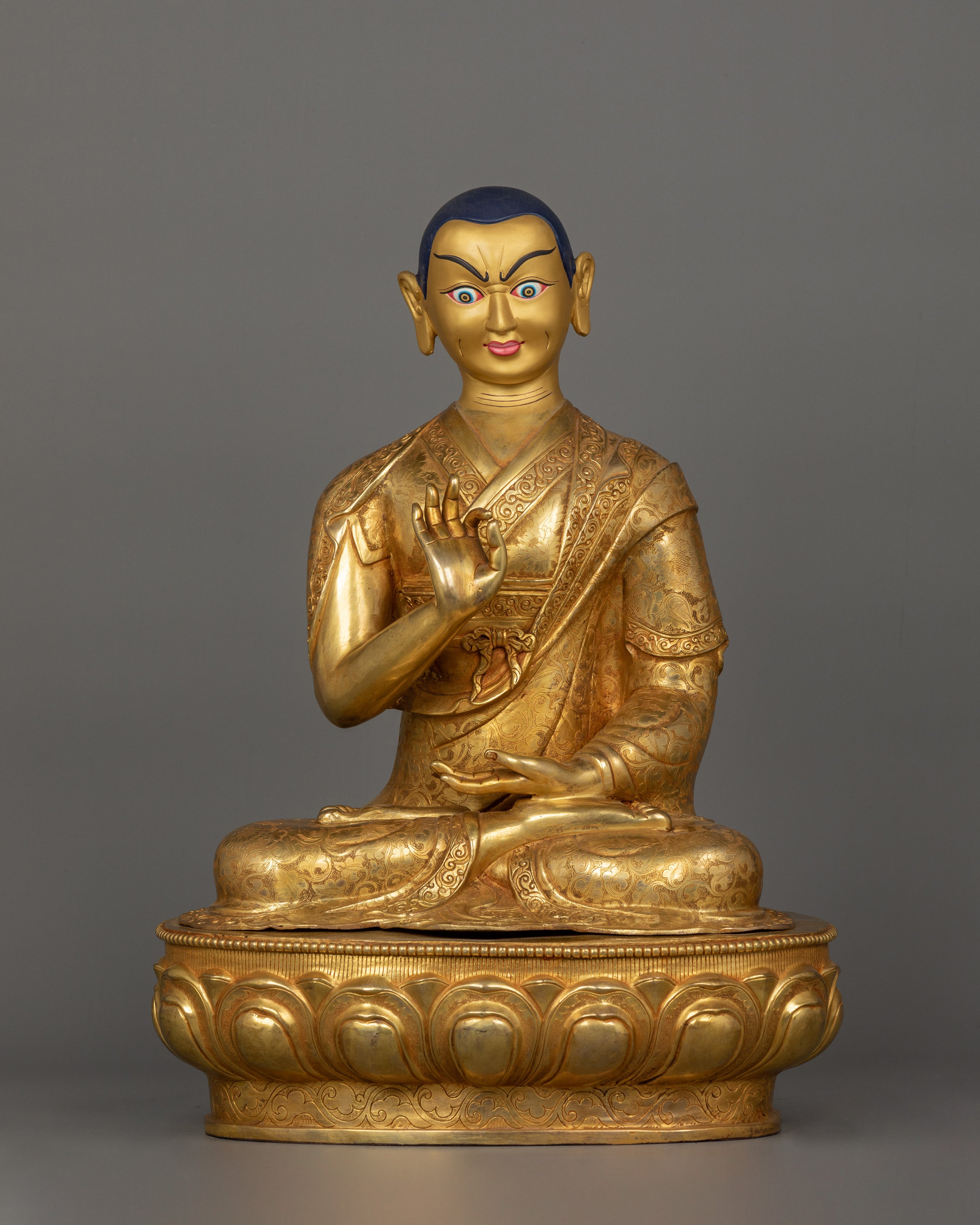 Handmade Tsongkhapa Trio Statues Set | Handcrafted Buddhist Masters Artwork