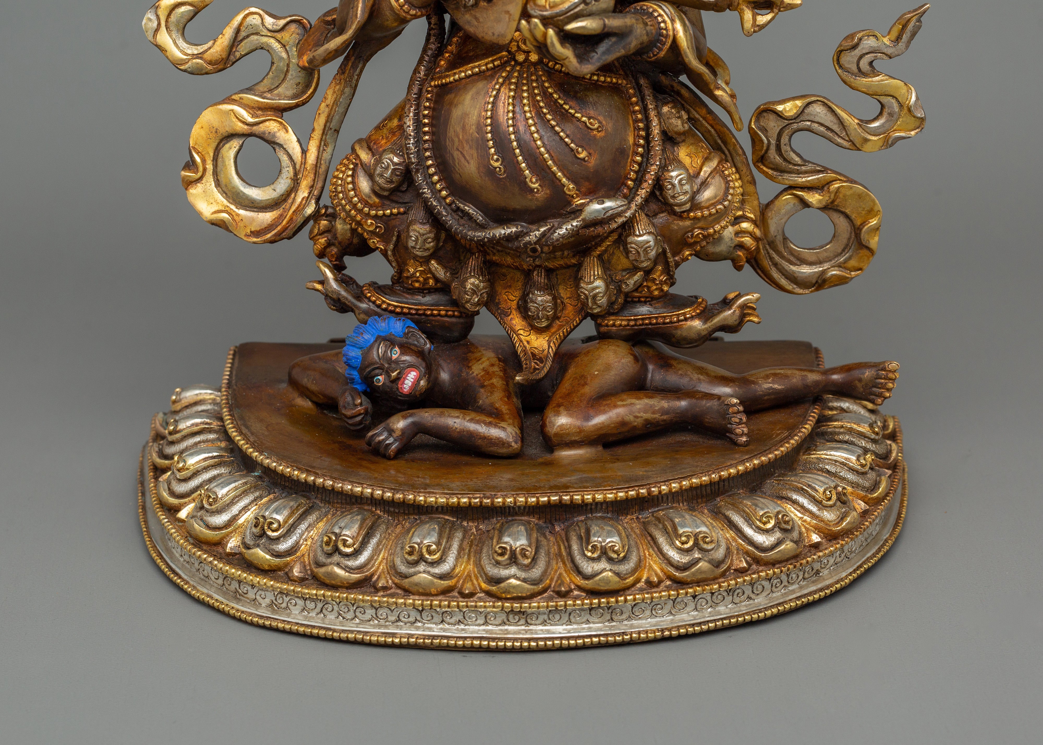 Sakya Mahakala Tibetan Buddhism Statue | 24K Gold Gilded Himalayan Protector Deity