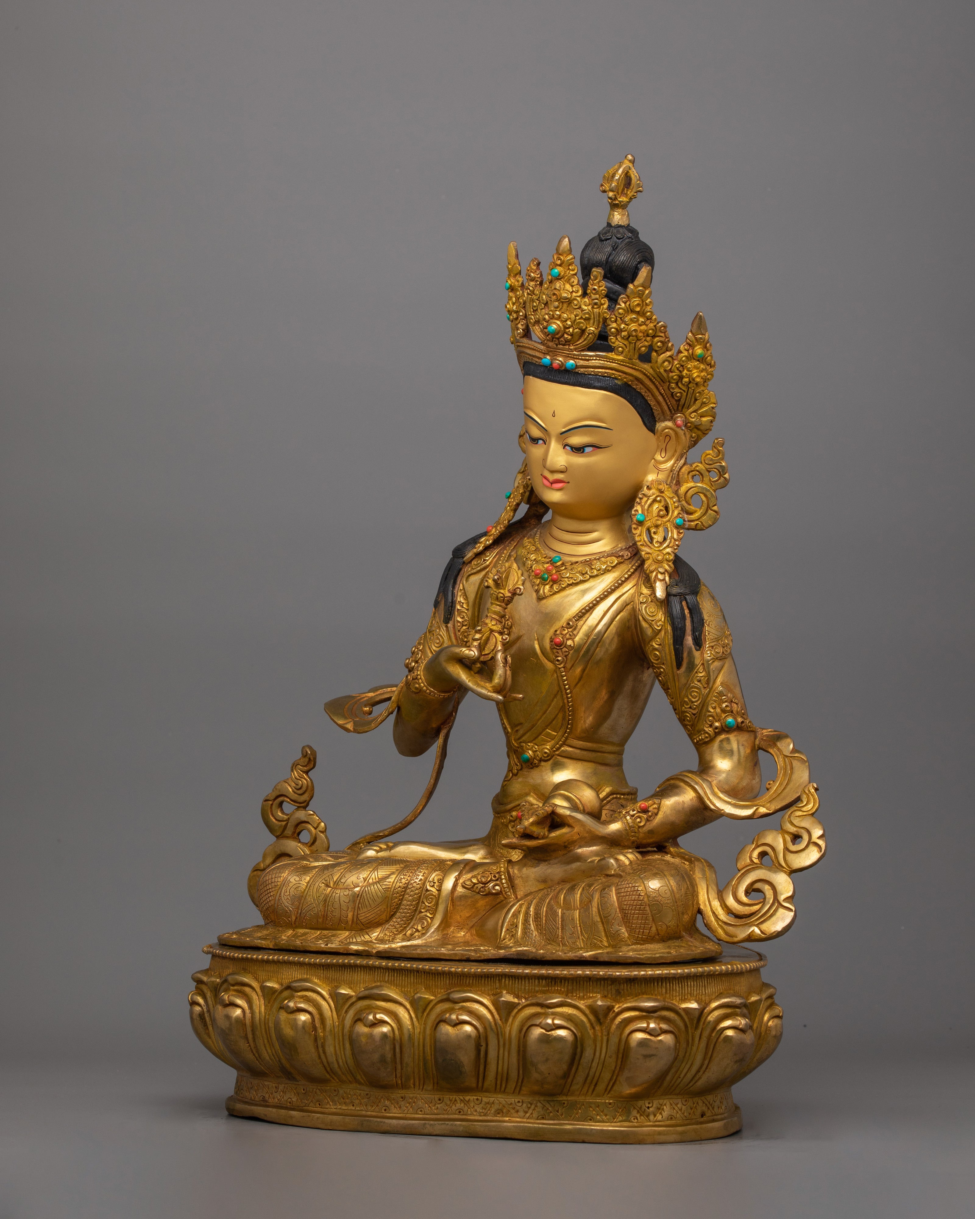 Tibetan Deity Vajrasattva Figurine – 24K Gold Gilded Himalayan Buddhist Deity