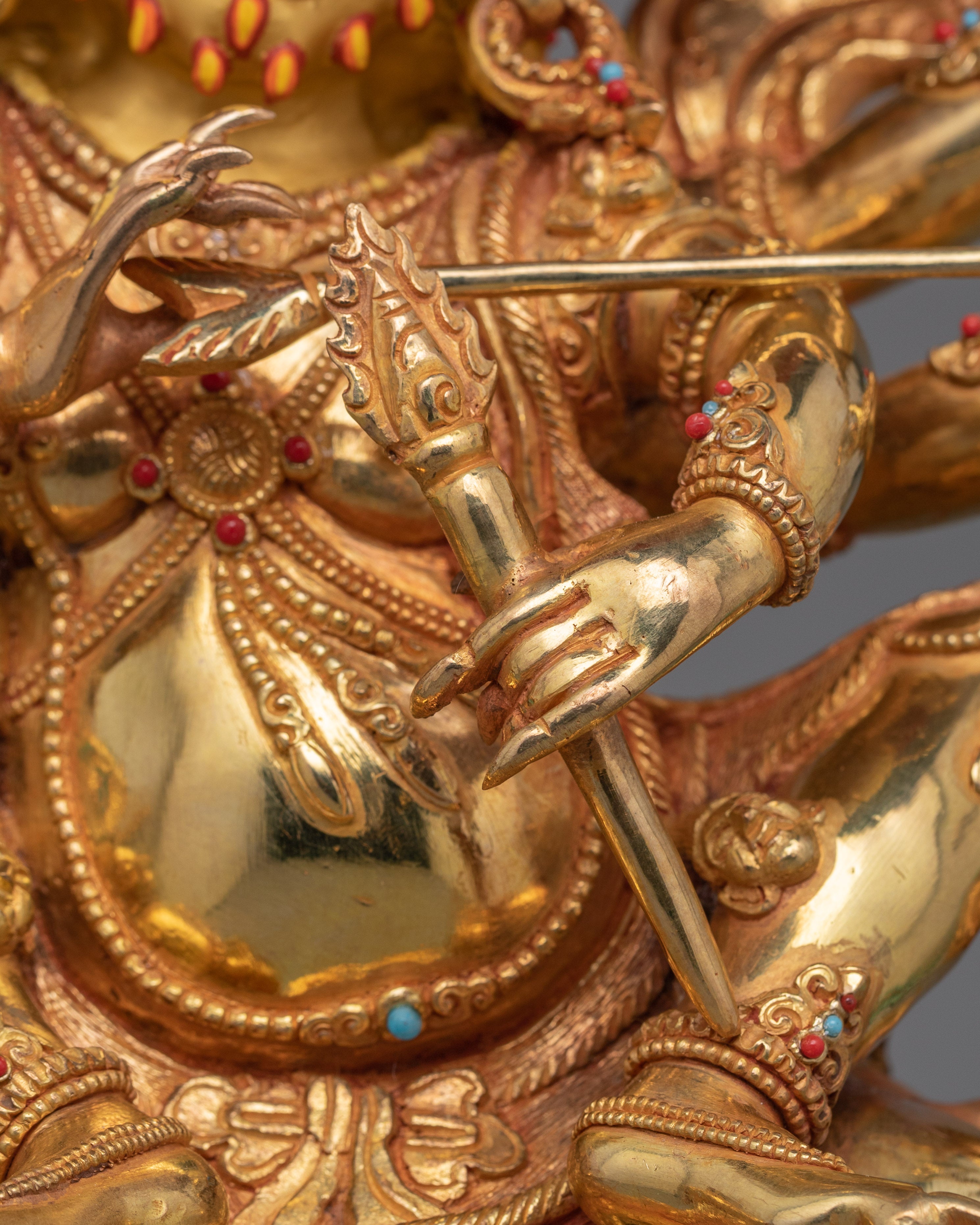 Tibetan Protector Deity Pehar Gyalpo Statue | 24K Gold Gilded Figurine