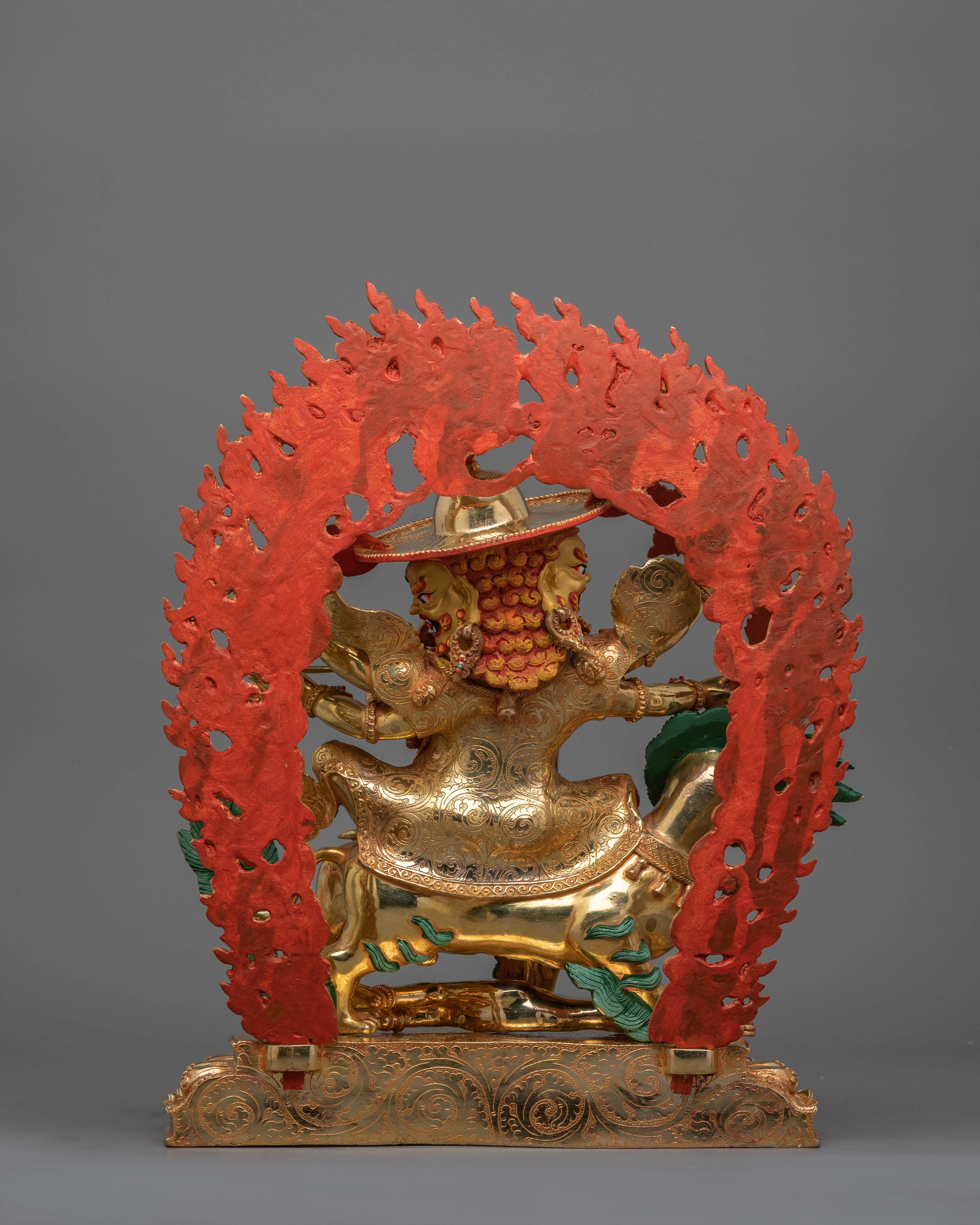 Tibetan Protector Deity Pehar Gyalpo Statue | 24K Gold Gilded Figurine