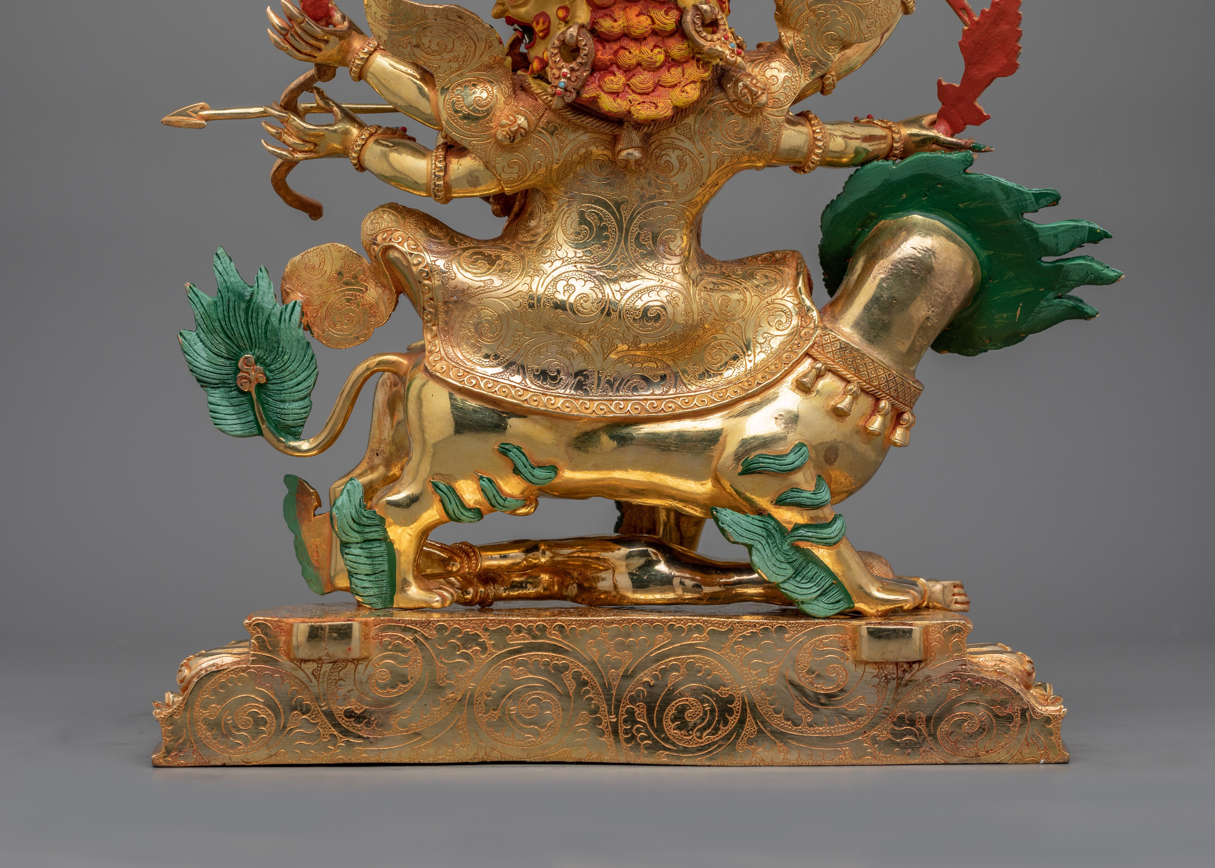 Tibetan Protector Deity Pehar Gyalpo Statue | 24K Gold Gilded Figurine