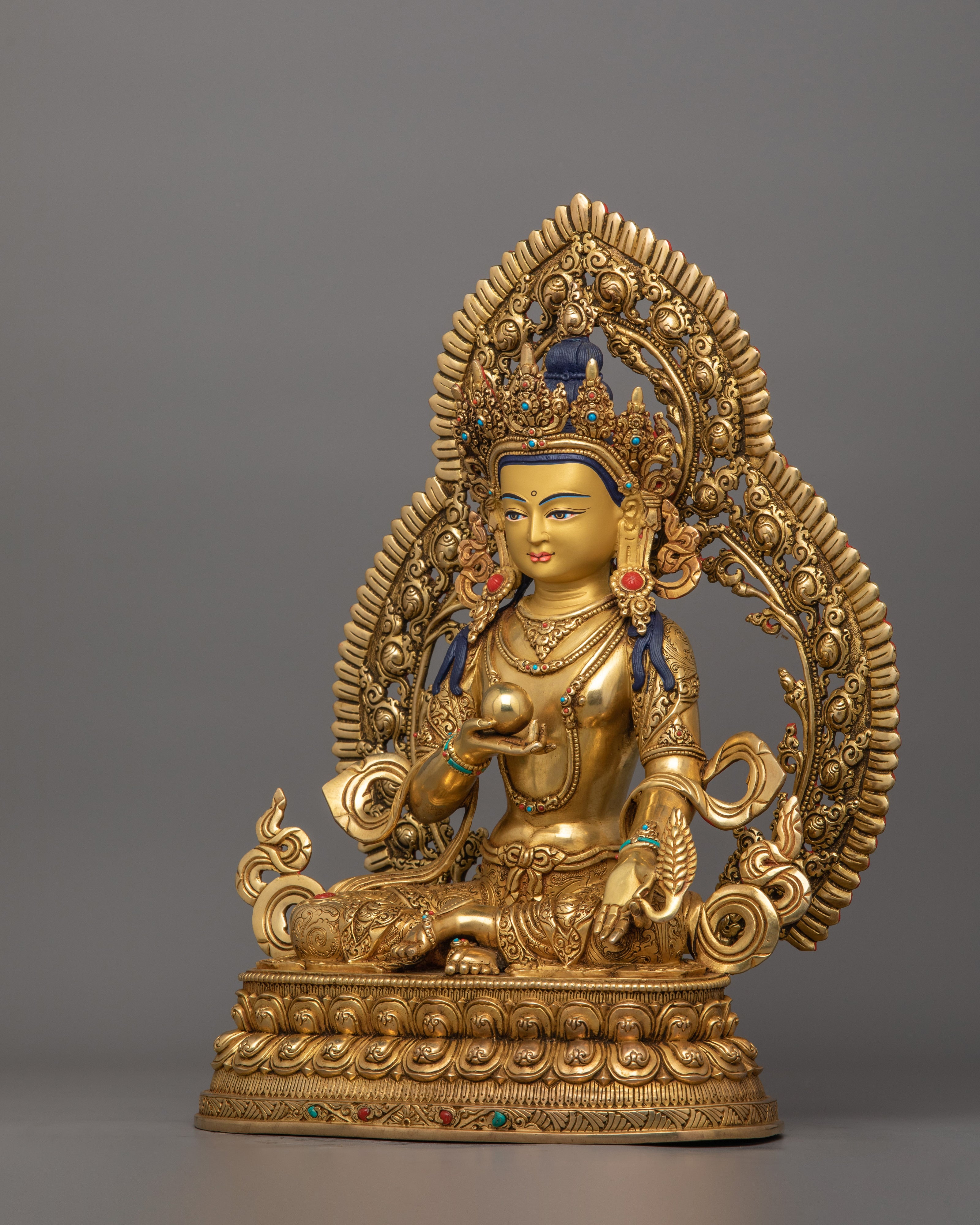 Traditional Bodhisattva Ksitigarbha Figurine | 24K Gold Gilded Copper Artwork