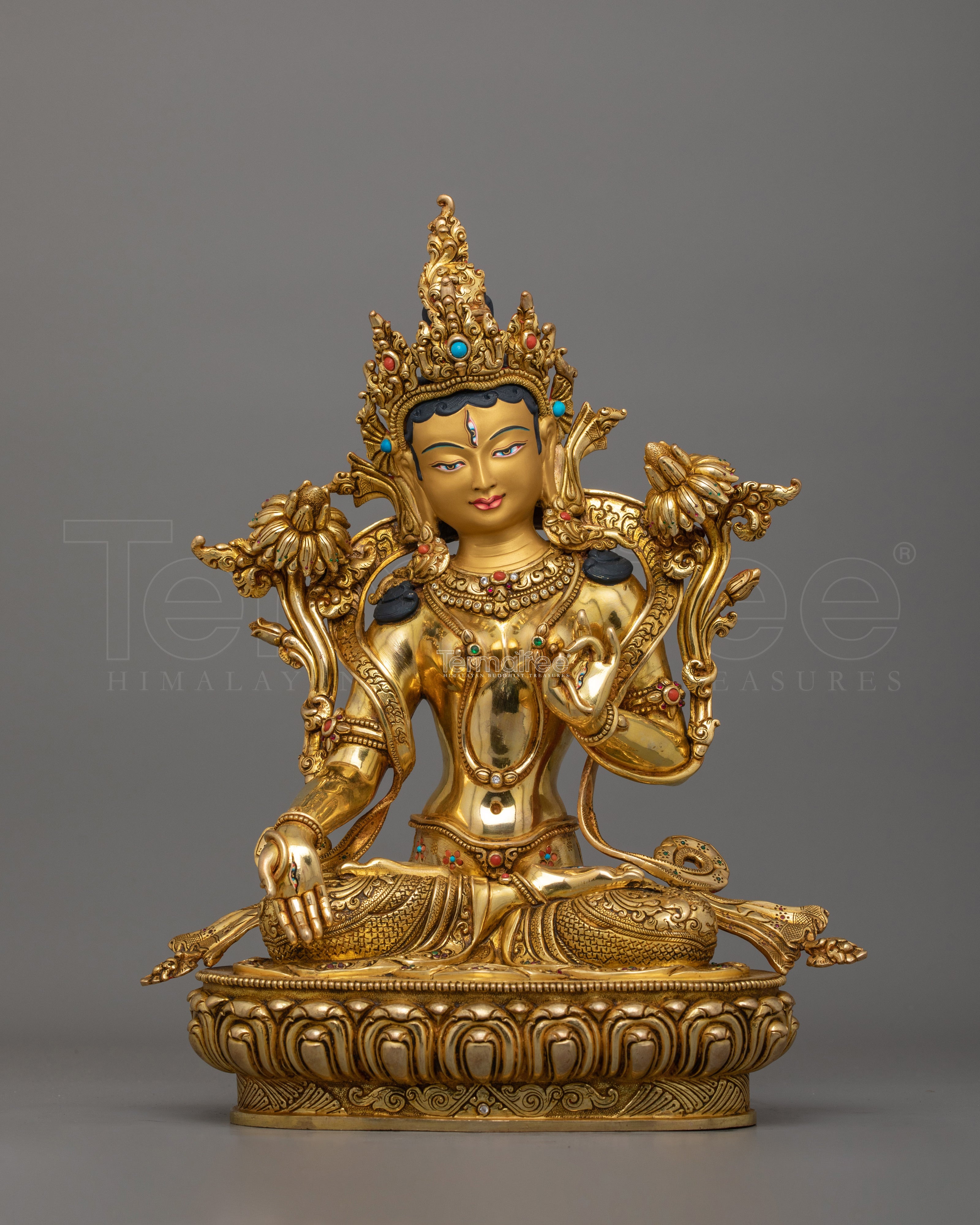 Tibetan Figurine of White Tara – Handcrafted Buddhist Sculpture for Healing and Longevity