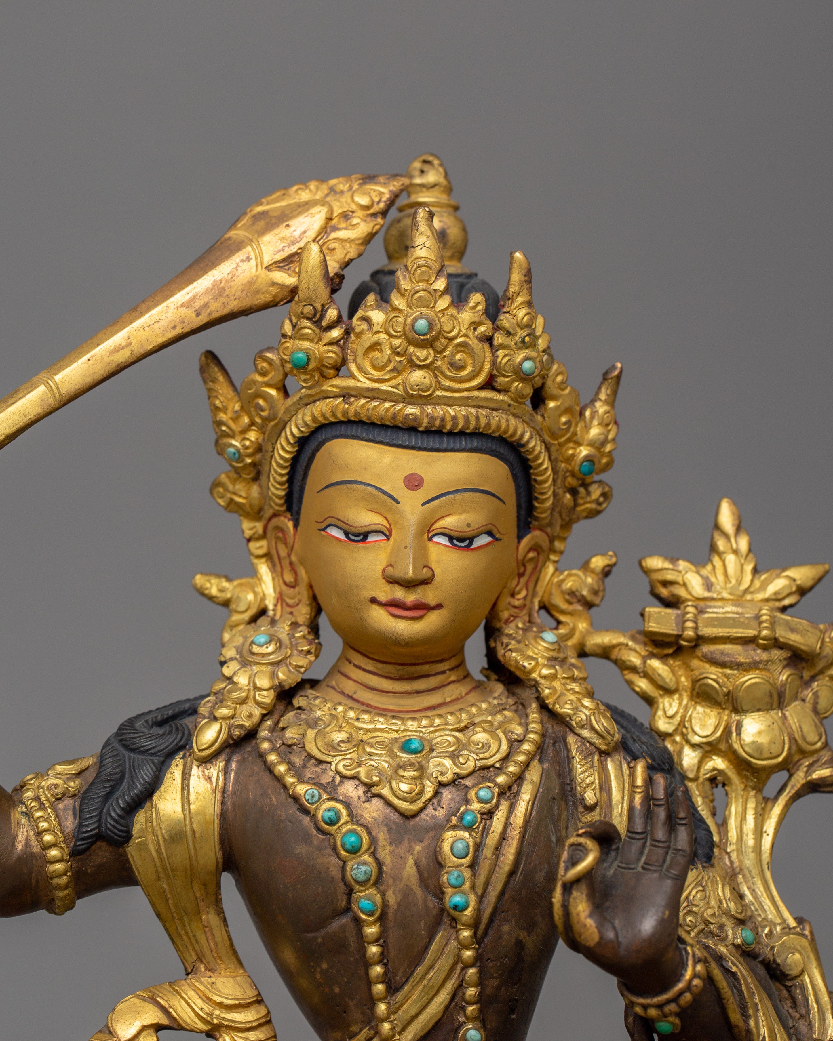 Beautiful Acrylic Painting Manjushri Statue | Traditional Himalayan Art
