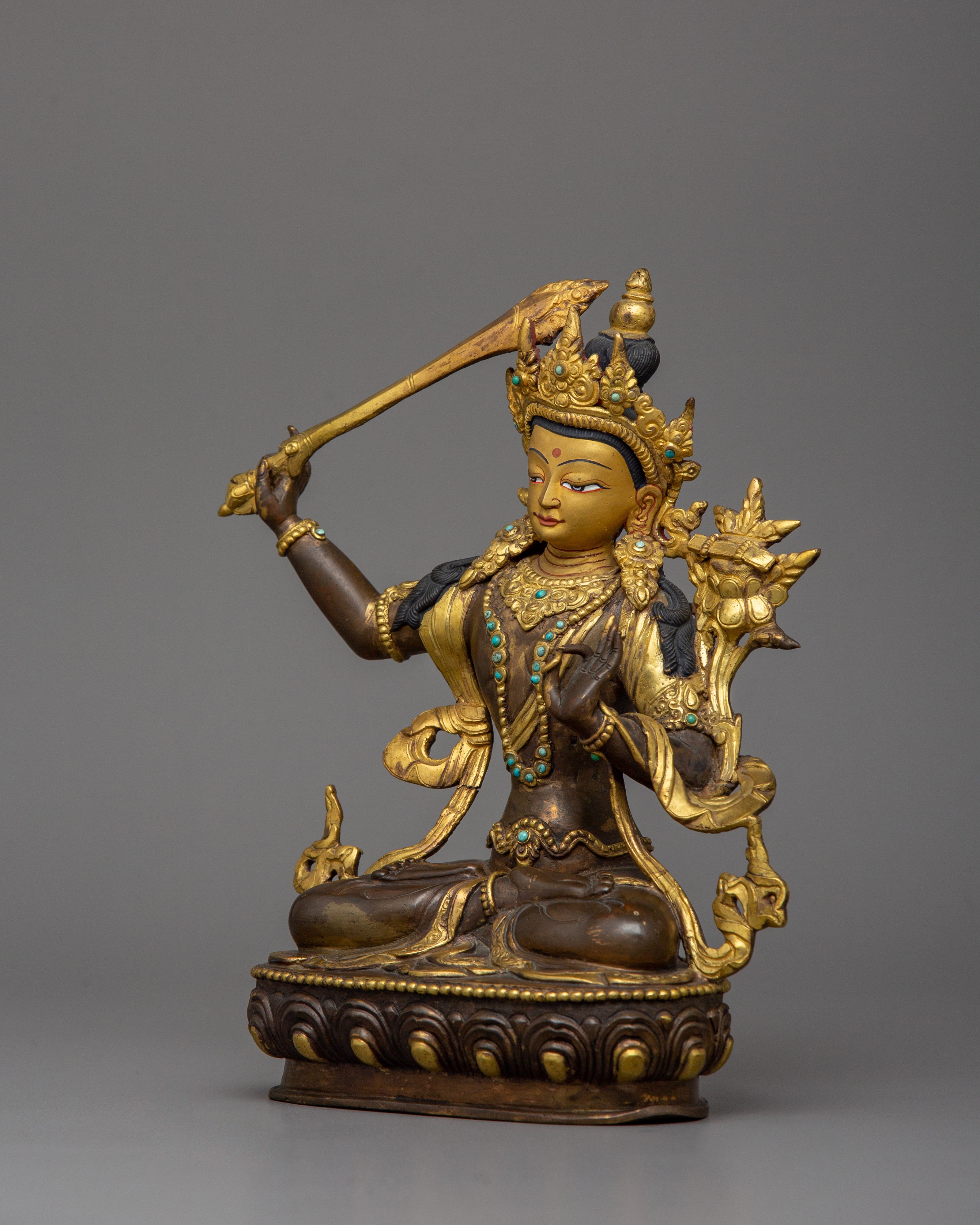 Beautiful Acrylic Painting Manjushri Statue | Traditional Himalayan Art