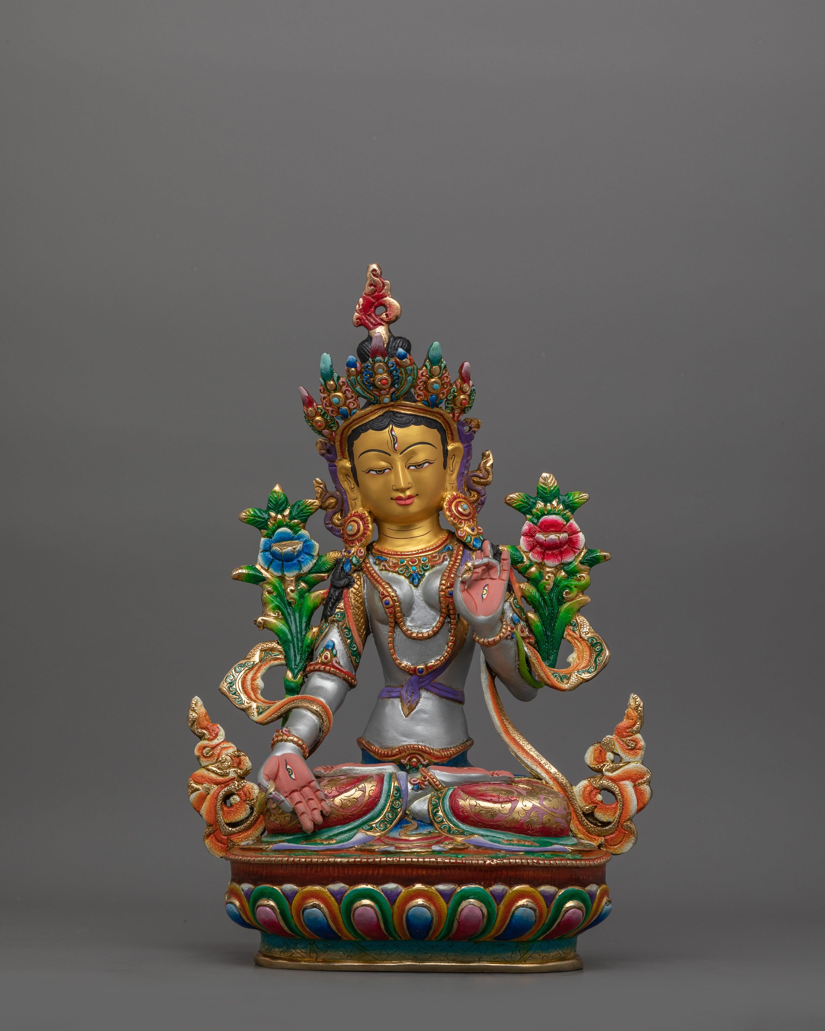 Tebitan Seven-Eyes Deity White Tara Figurine | Female Bodhisattvas in Tibetan Buddhism
