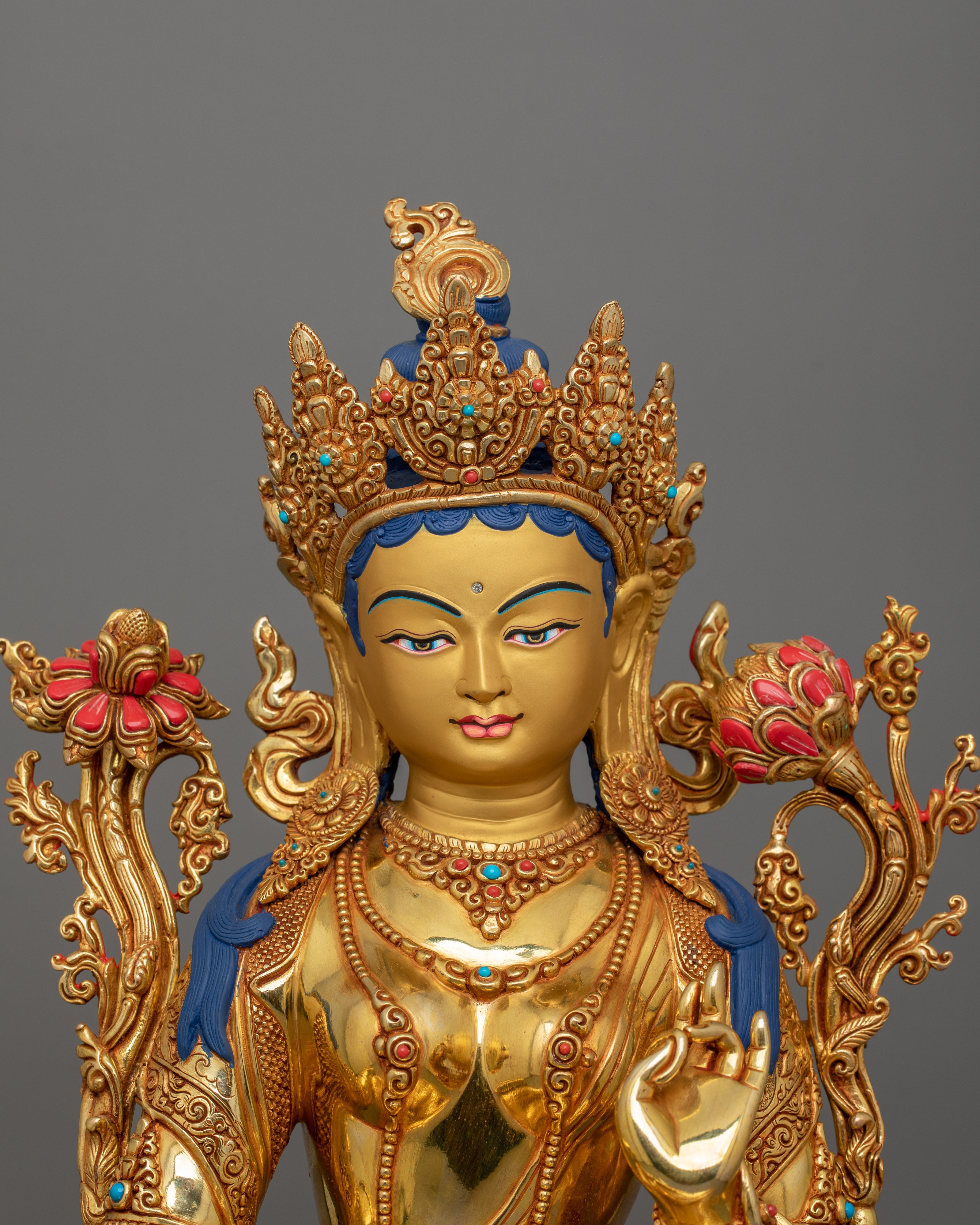 Tibetan Statue of Syamatara Goddess Figurine | Green Tara Sculpture