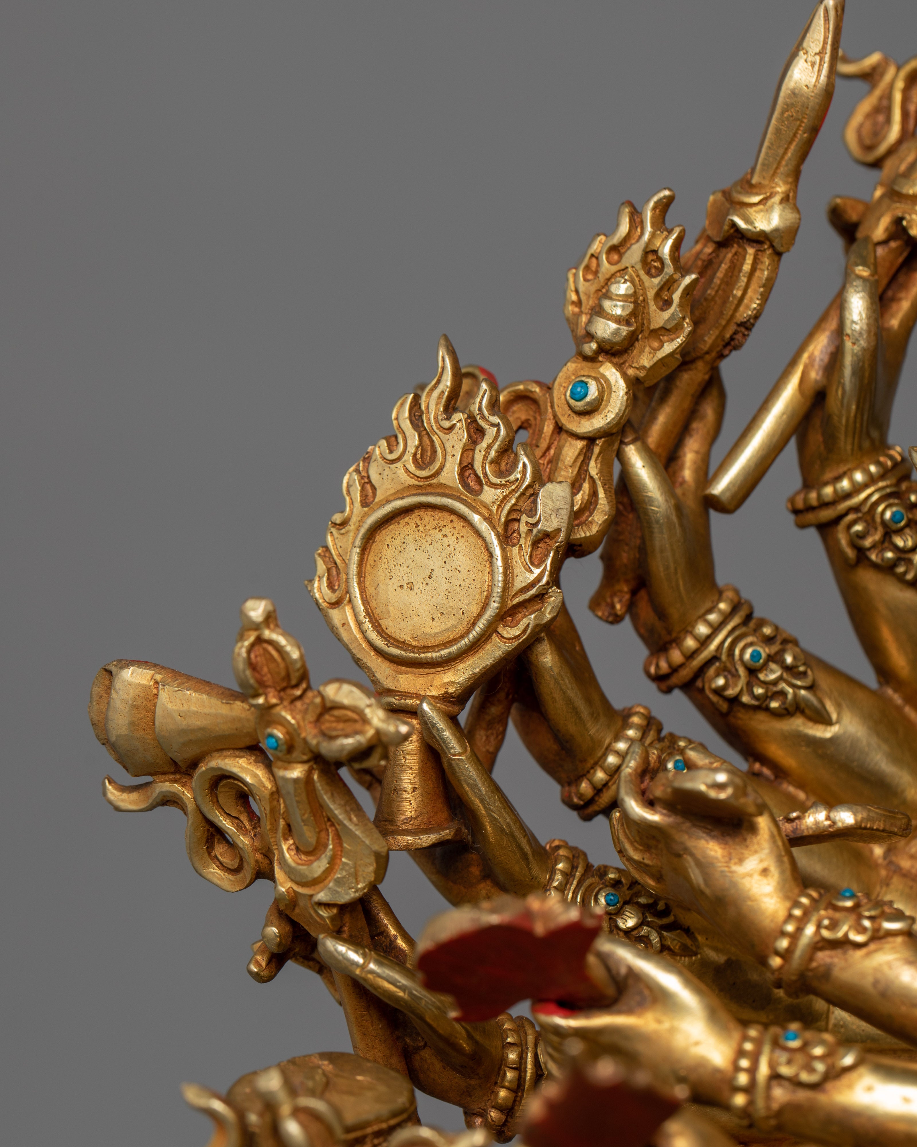 21.3" Handcrafted Kalachakra Sculpture | 24K Gold Gilded Copper Statue