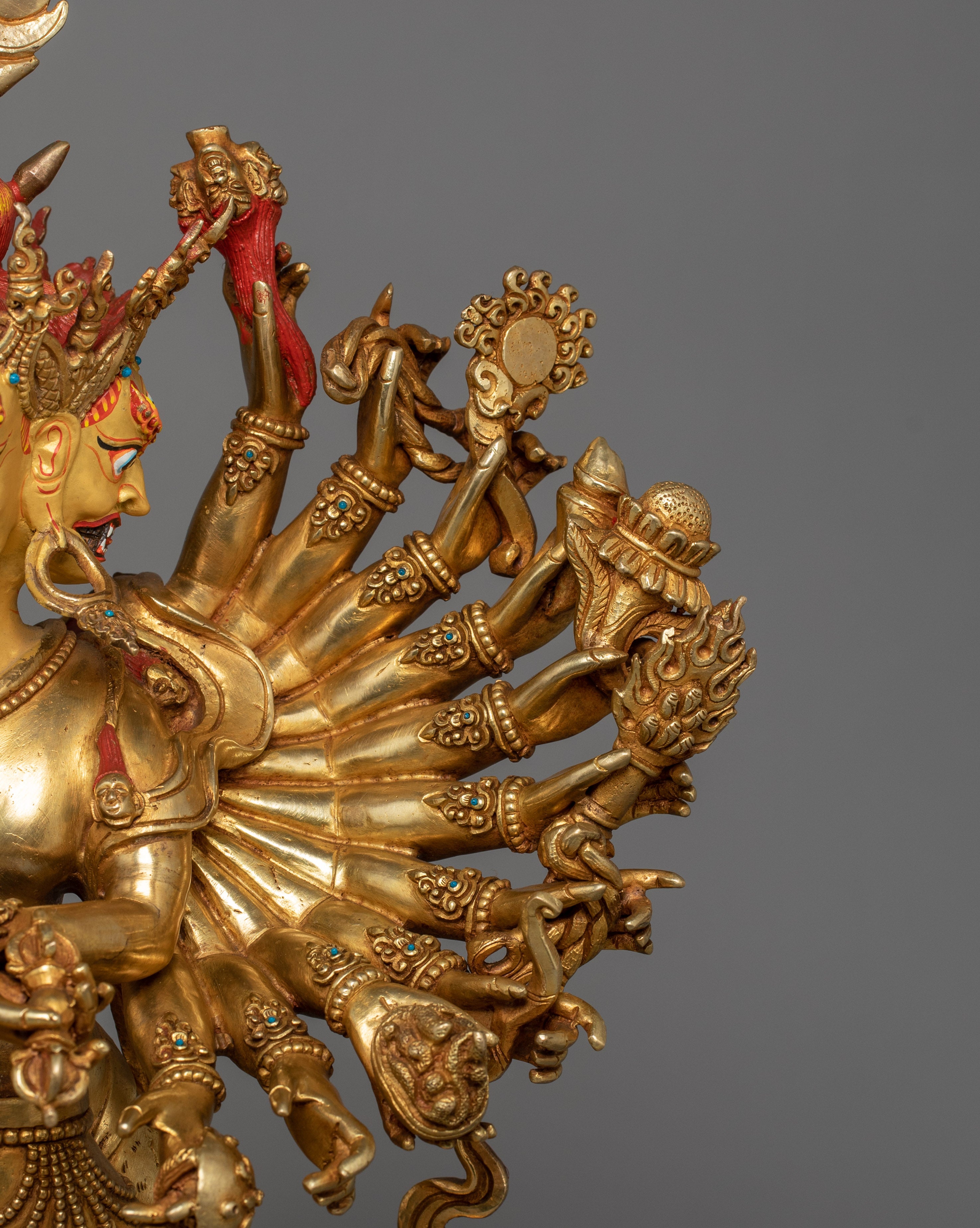 21.3" Handcrafted Kalachakra Sculpture | 24K Gold Gilded Copper Statue