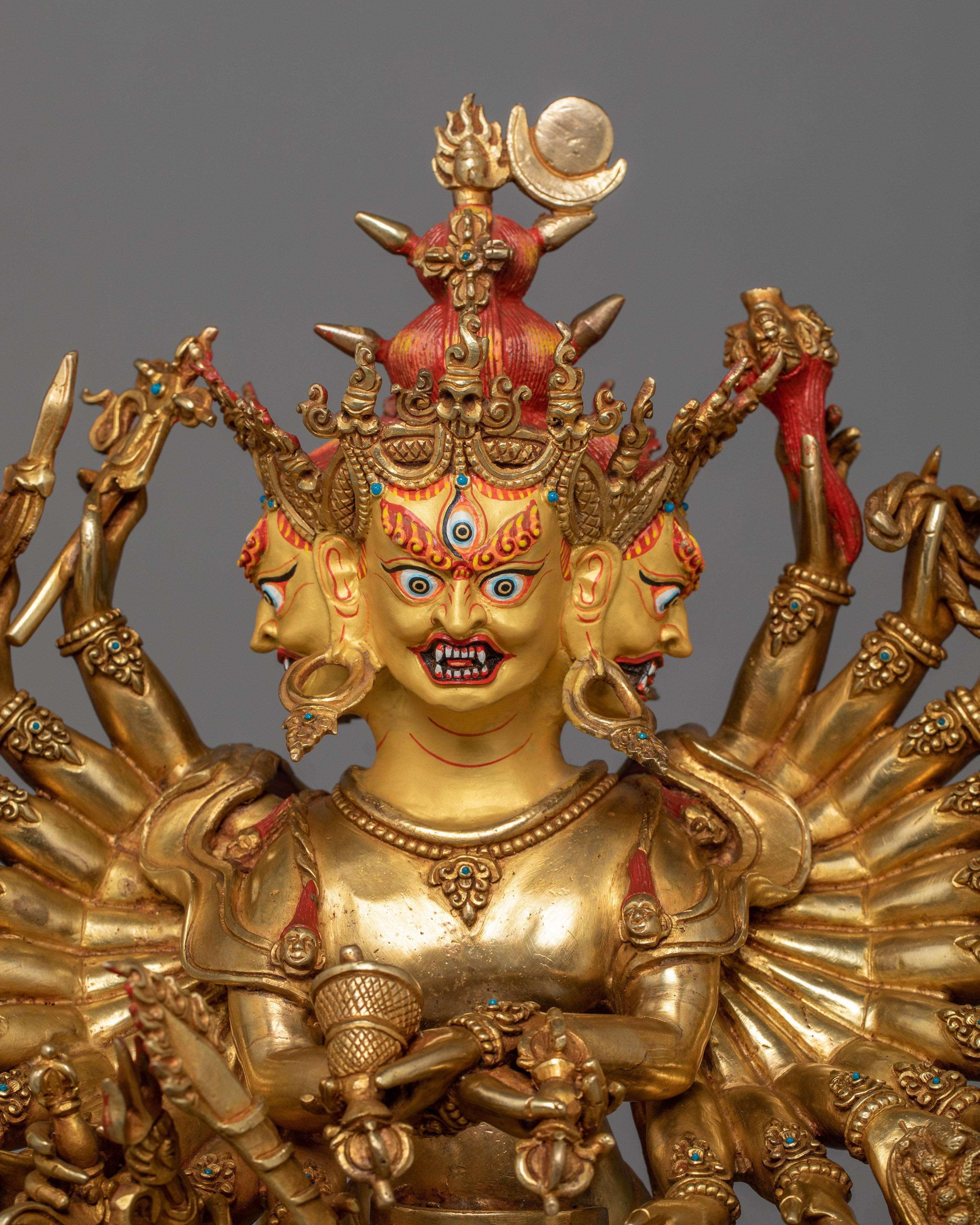 21.3" Handcrafted Kalachakra Sculpture | 24K Gold Gilded Copper Statue
