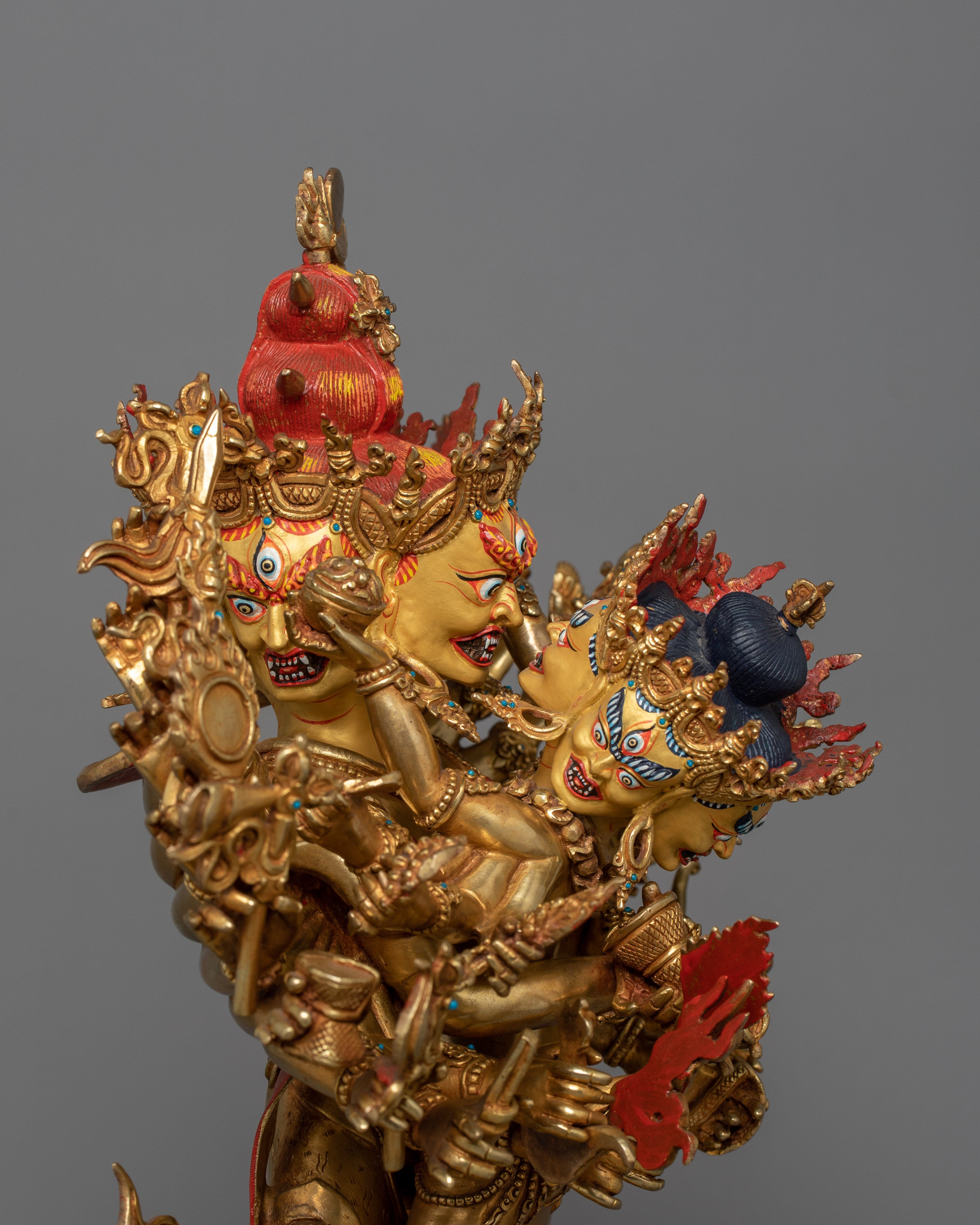 21.3" Handcrafted Kalachakra Sculpture | 24K Gold Gilded Copper Statue