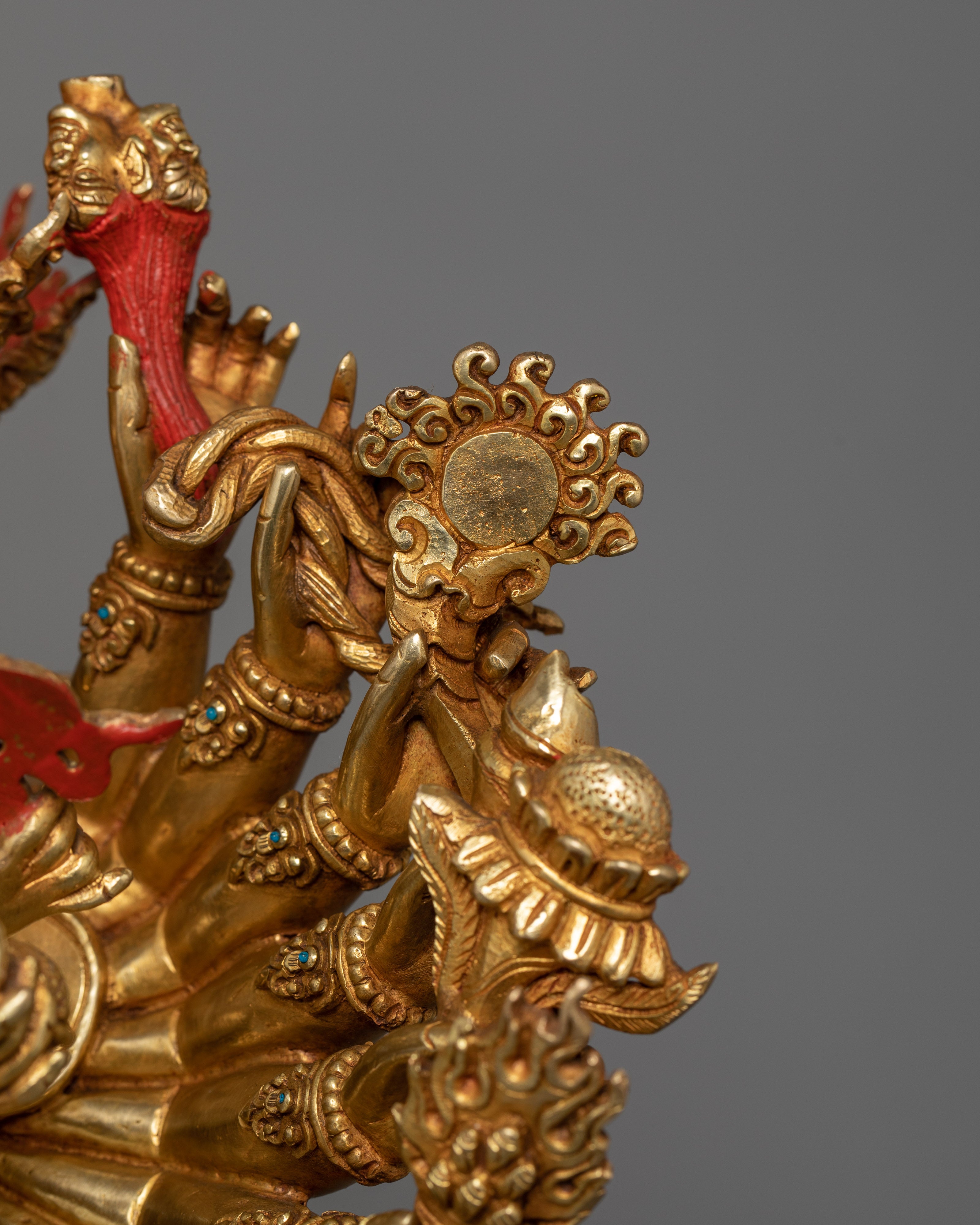 21.3" Handcrafted Kalachakra Sculpture | 24K Gold Gilded Copper Statue