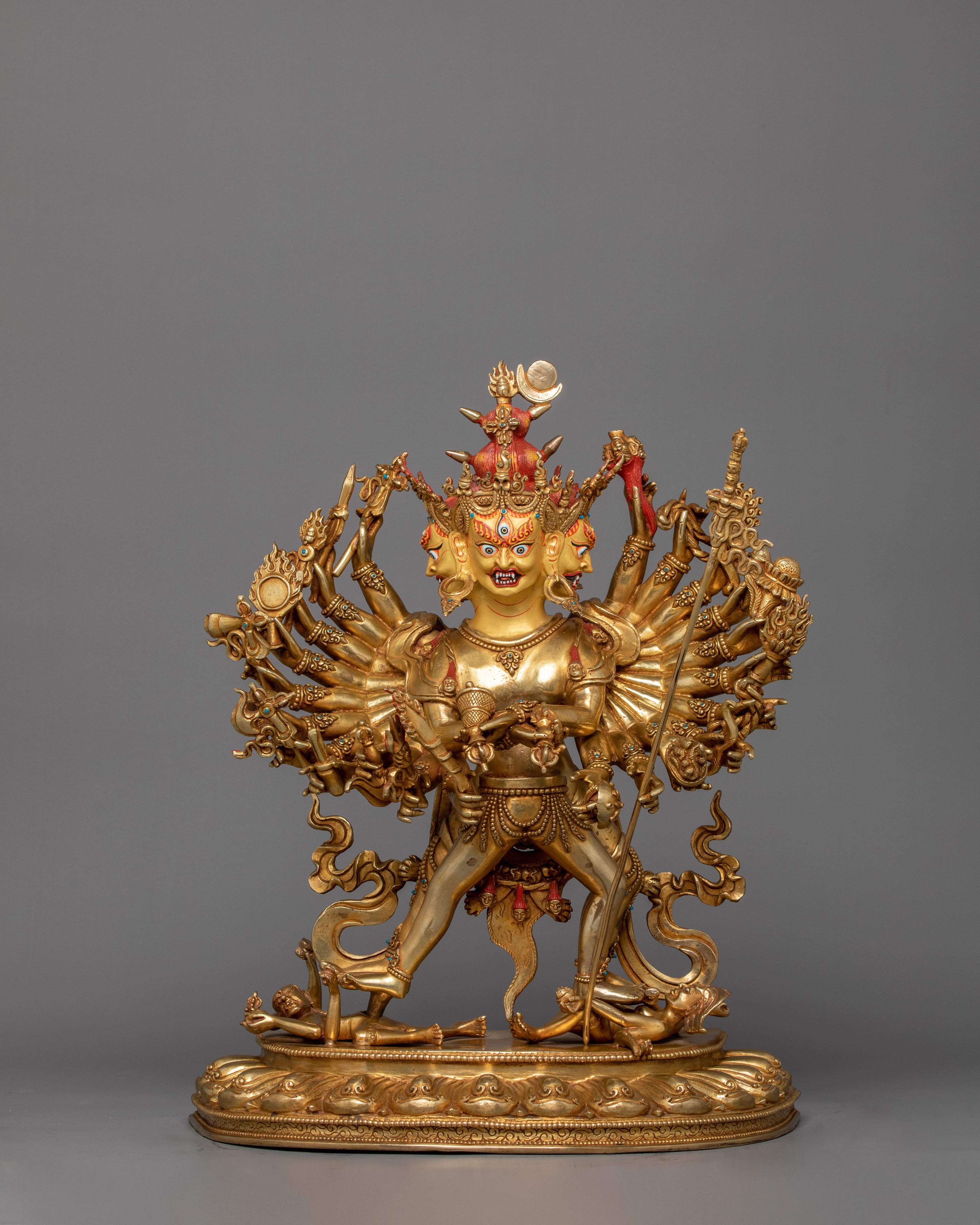 21.3" Handcrafted Kalachakra Sculpture | 24K Gold Gilded Copper Statue