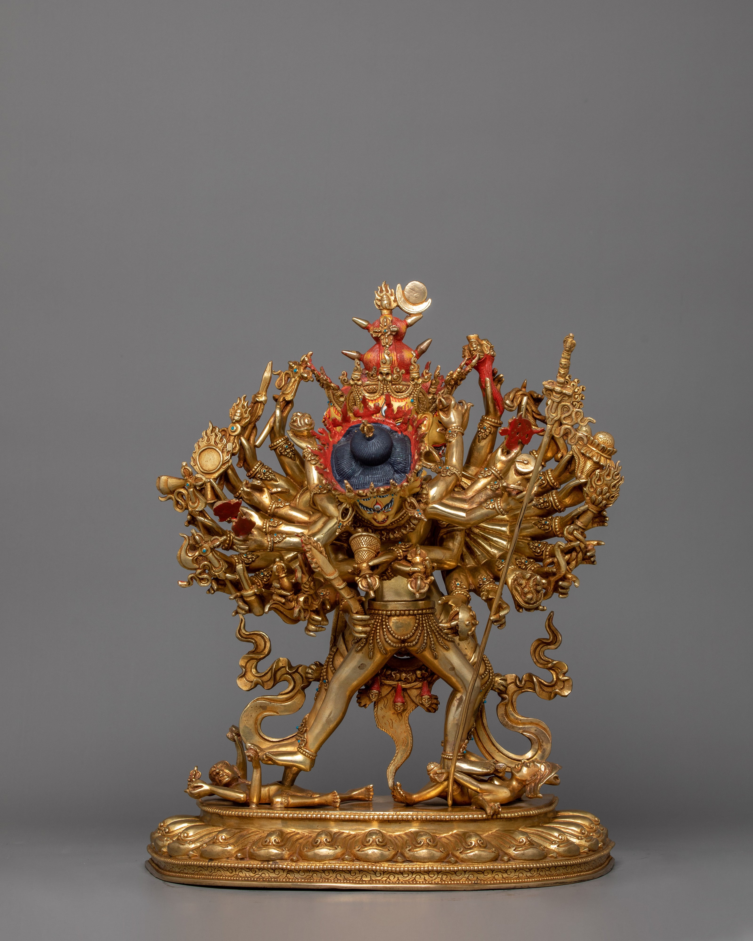 21.3" Handcrafted Kalachakra Sculpture | 24K Gold Gilded Copper Statue