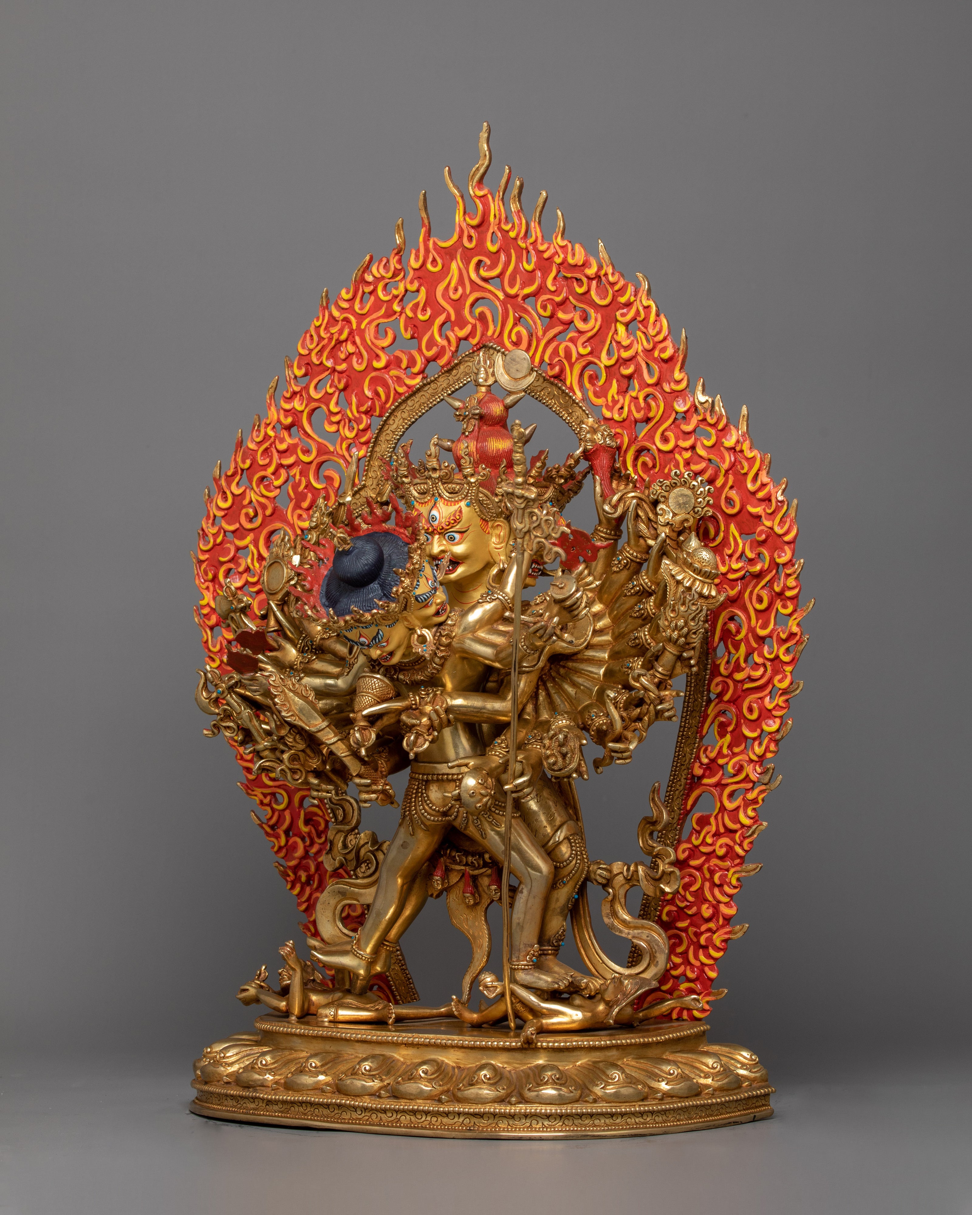 21.3" Handcrafted Kalachakra Sculpture | 24K Gold Gilded Copper Statue