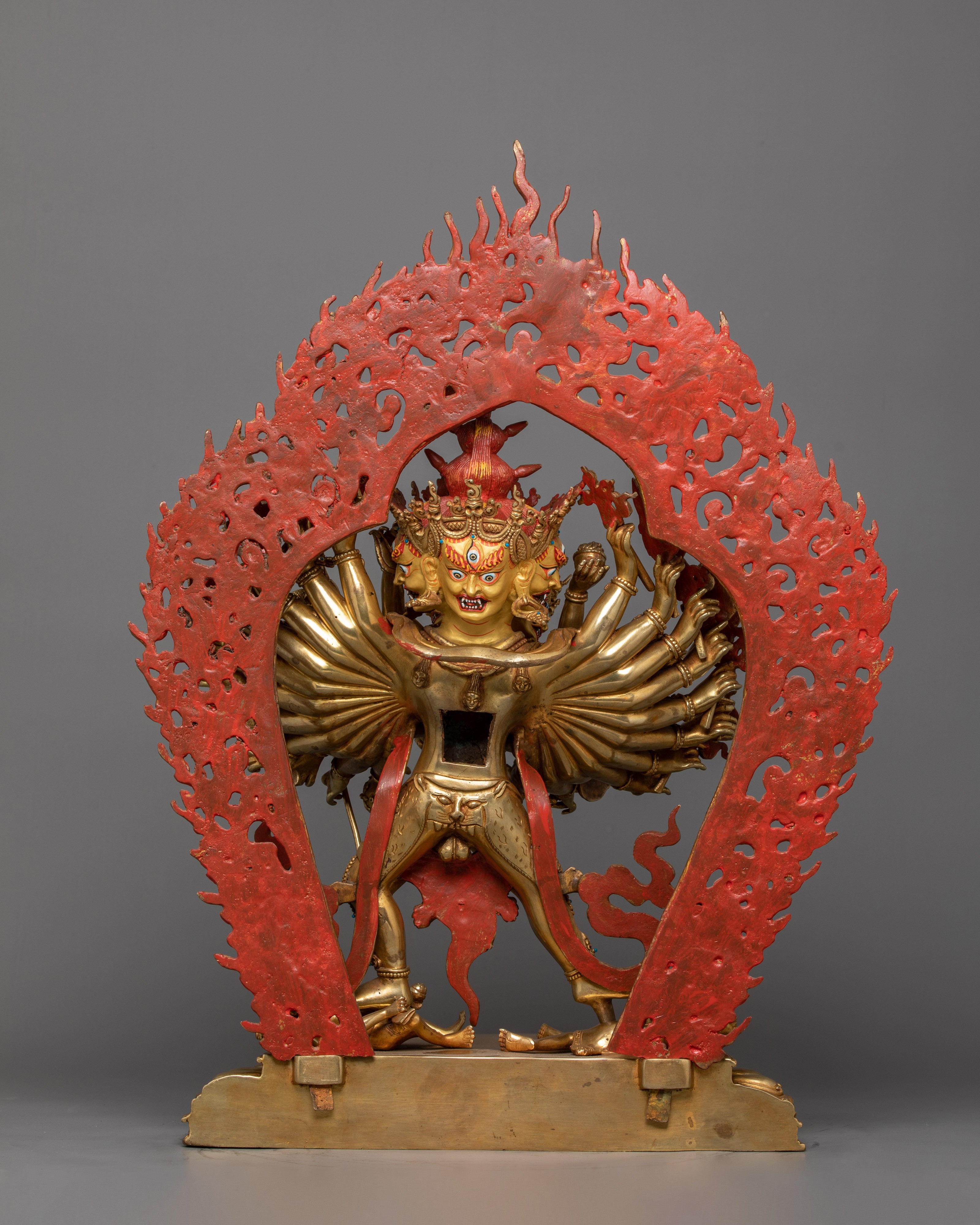 21.3" Handcrafted Kalachakra Sculpture | 24K Gold Gilded Copper Statue