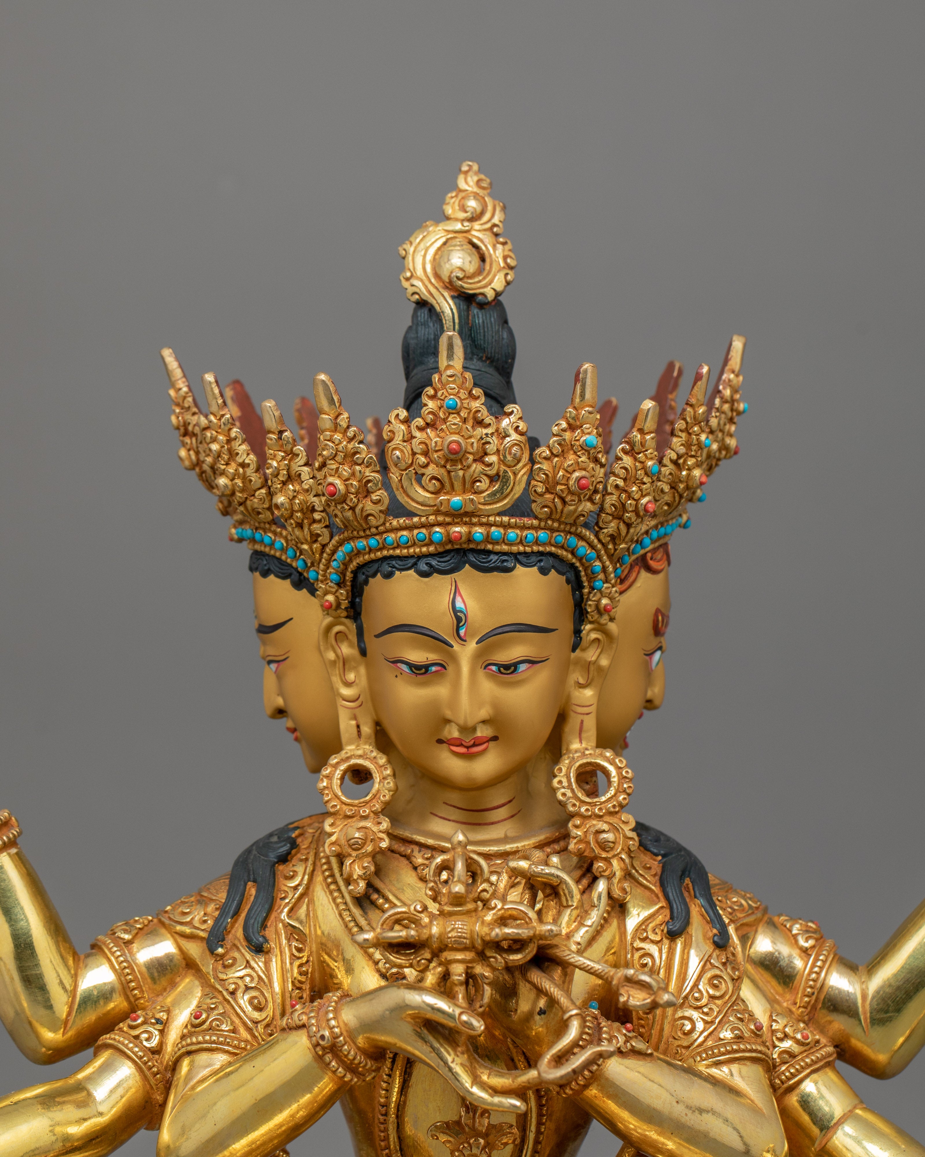 Eight Arm Namgyalma Statue | The Three Face Deity of Longevity