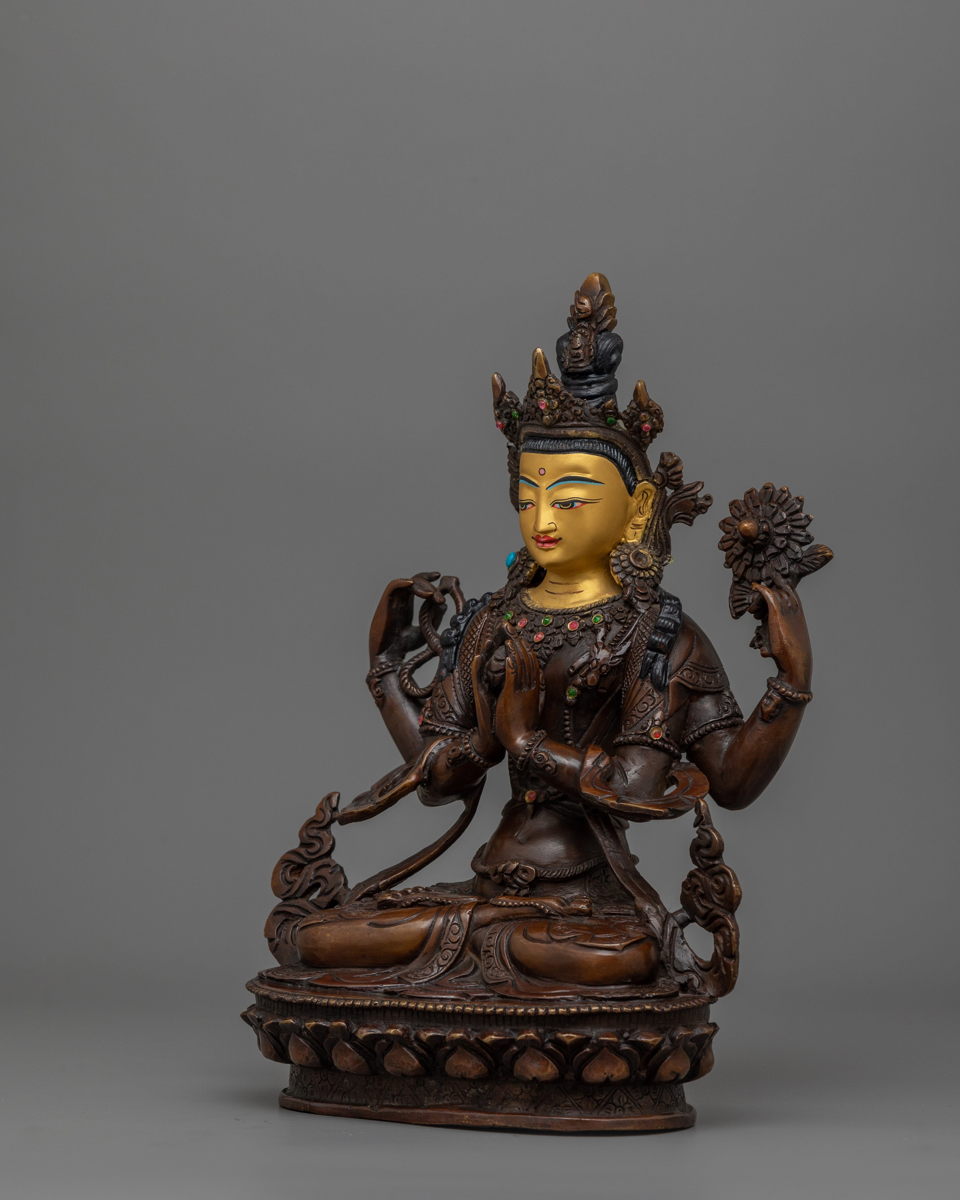 Himalayan Sacred Deity Chenresig Statue | Buddhism Dharma Artwork
