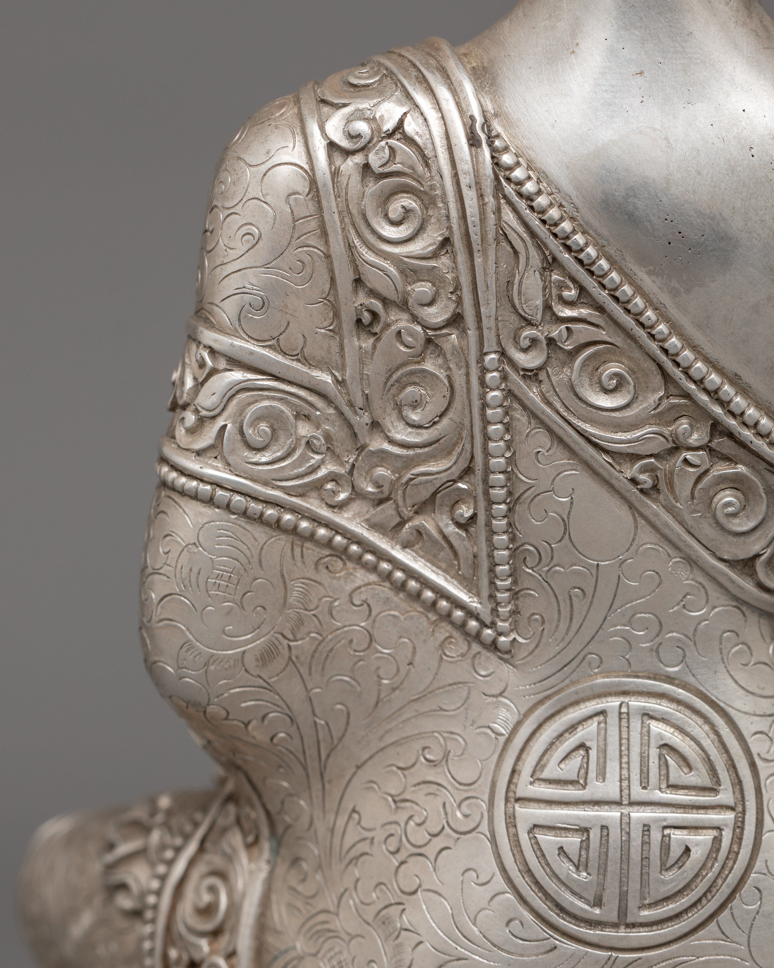 Silver Plated Shakyamuni Buddha Sculpture | Historical Buddha Statue