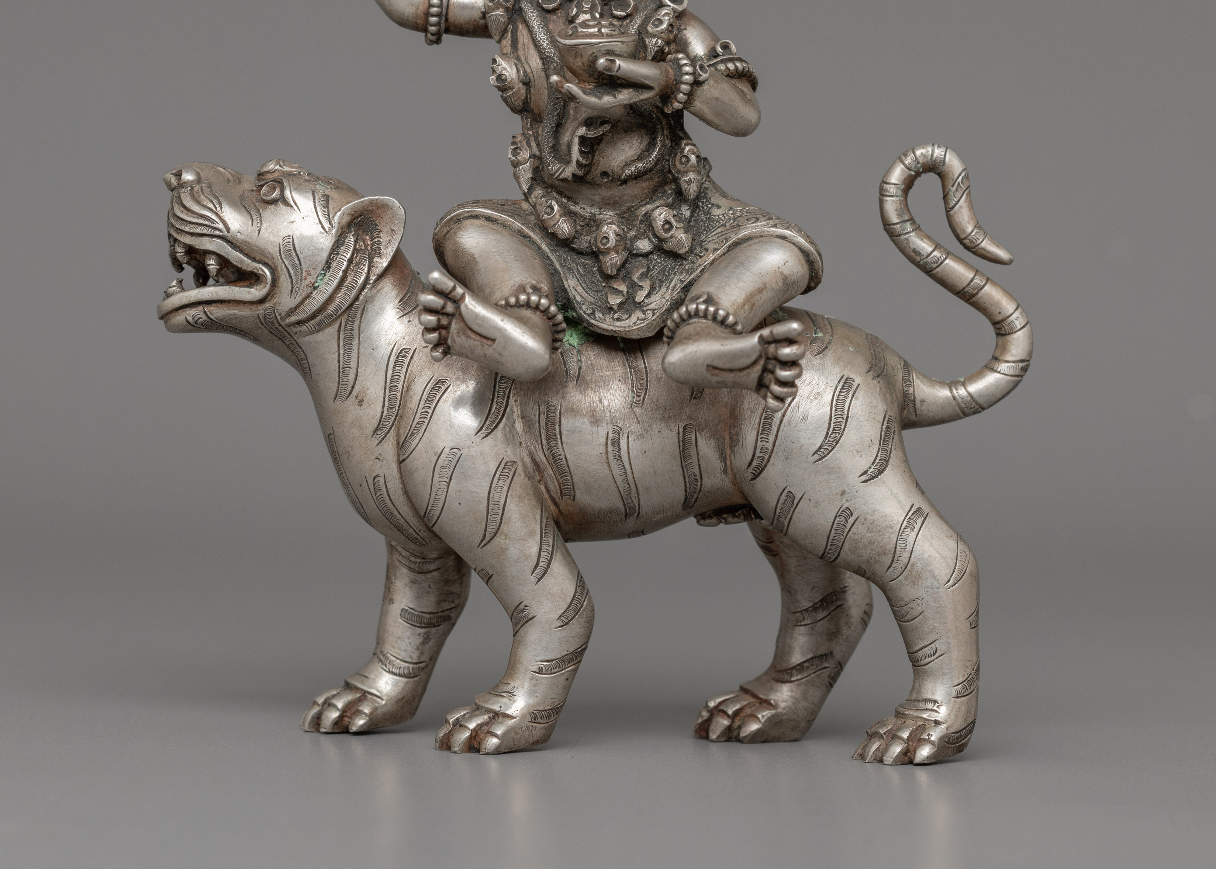Silver Plated Vyaghra-vahana Statue | Guardian of Transformation