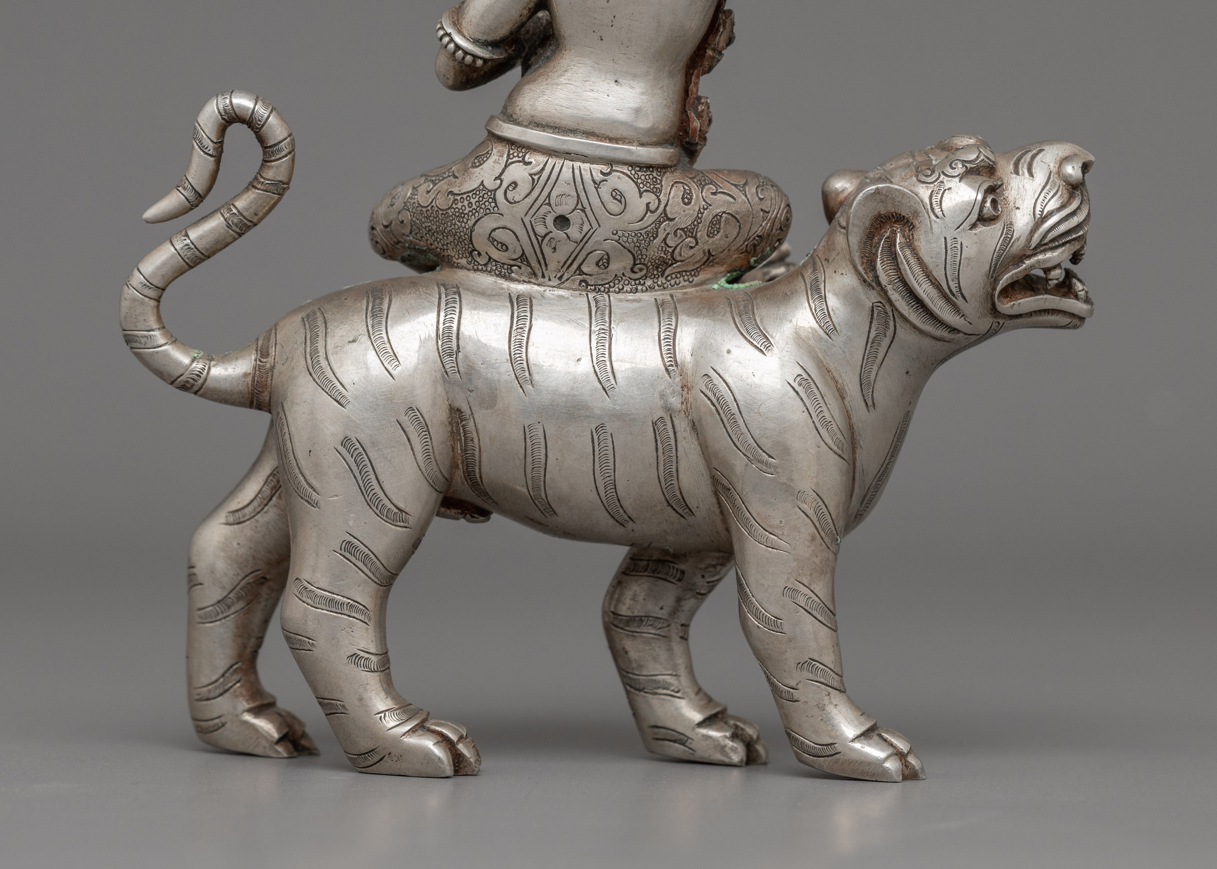 Silver Plated Vyaghra-vahana Statue | Guardian of Transformation