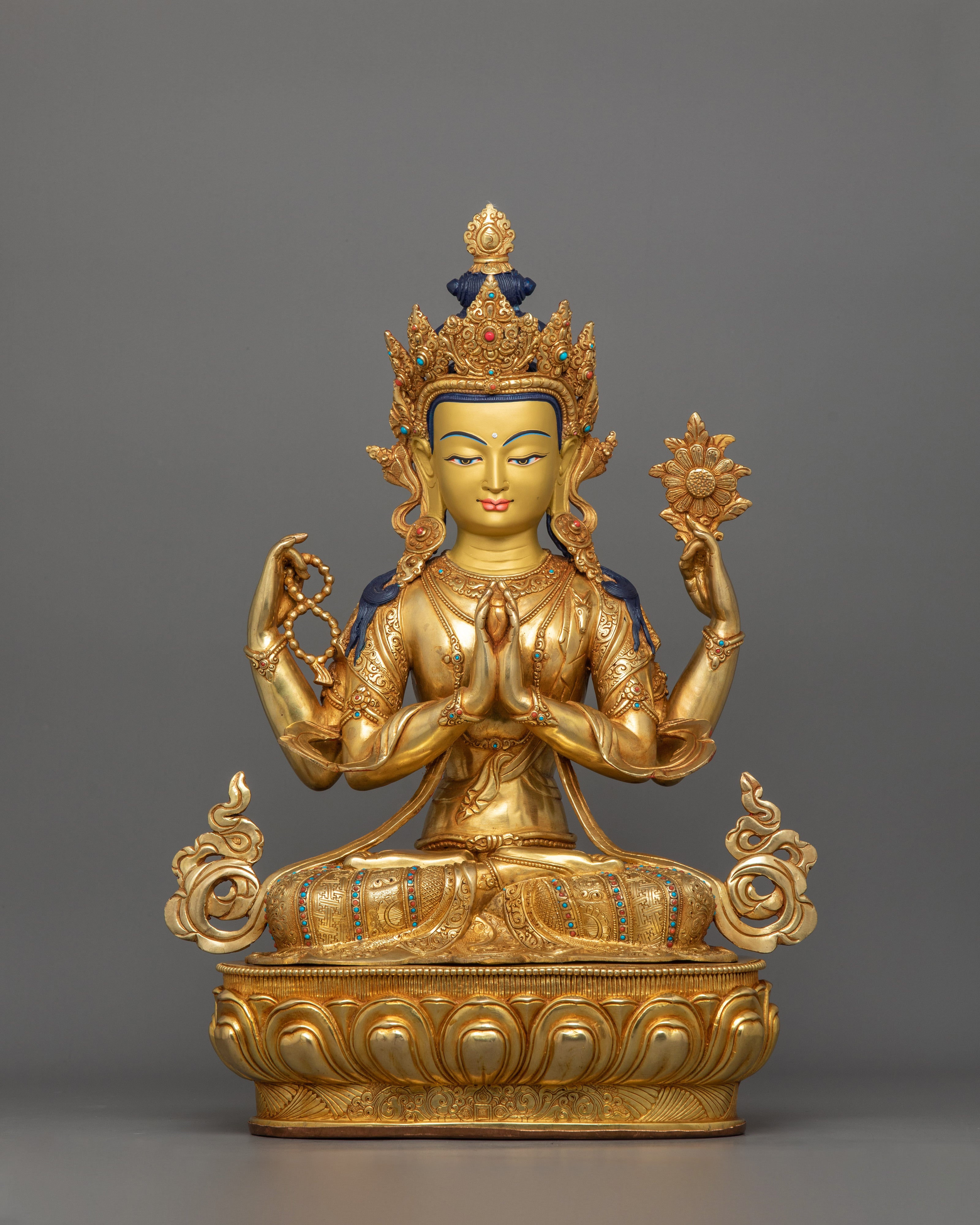 Four Armed Handcrafted Chenrezig Statue | Bodhisattva Deity of Compassion