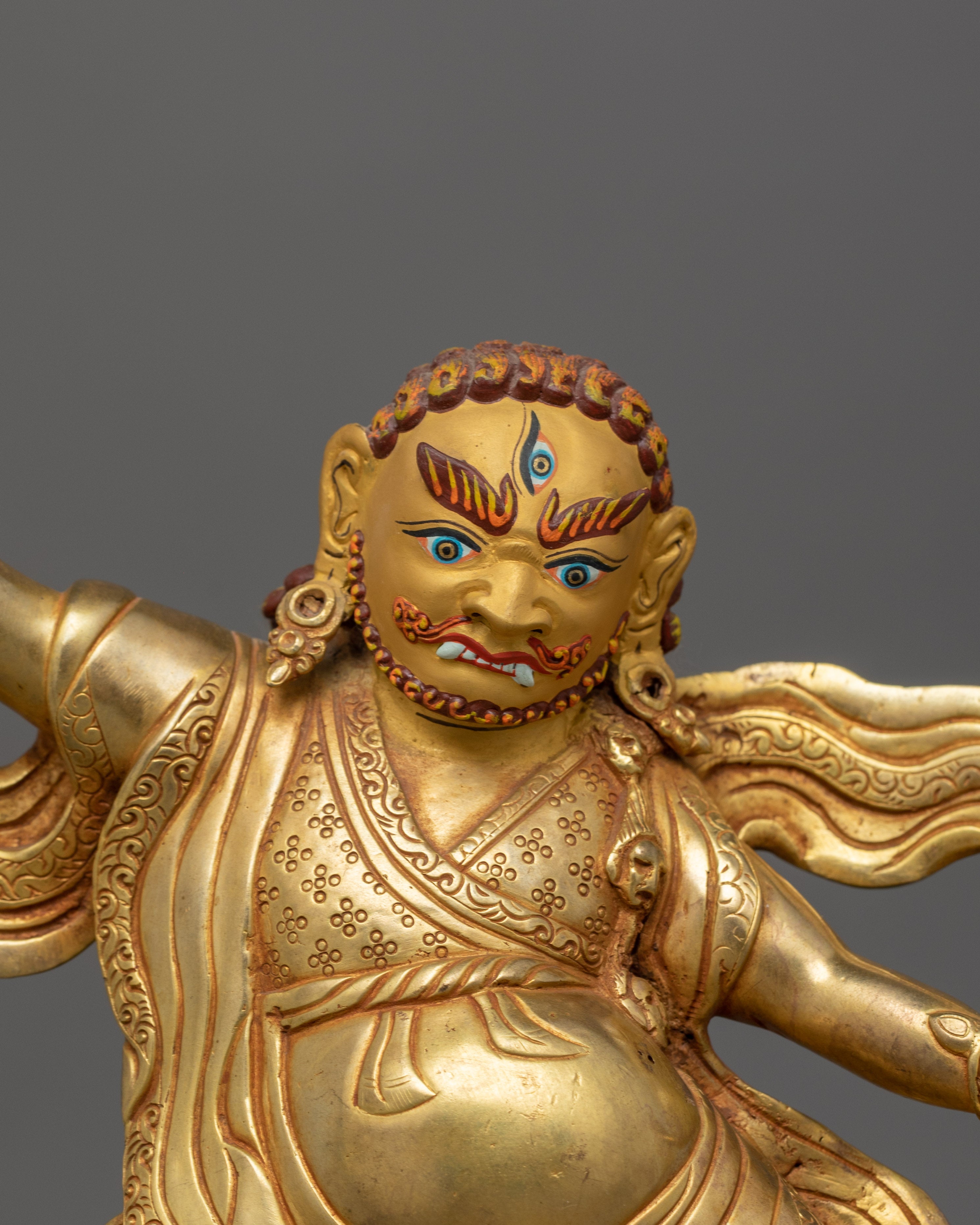 Guru Dorje Drollo Sculpture | 24K Gold Gilded Tibetan Protector
