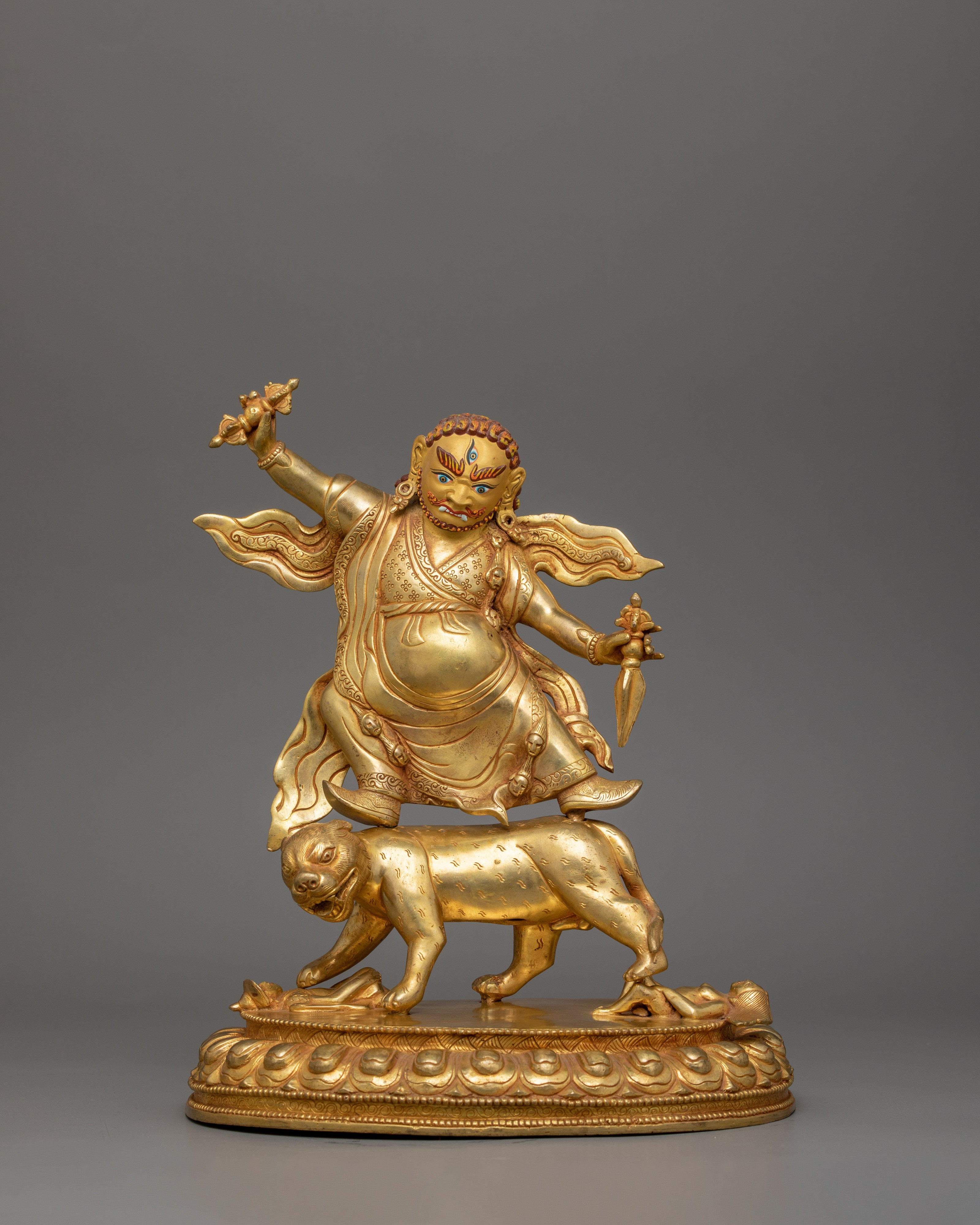 Guru Dorje Drollo Sculpture | 24K Gold Gilded Tibetan Protector