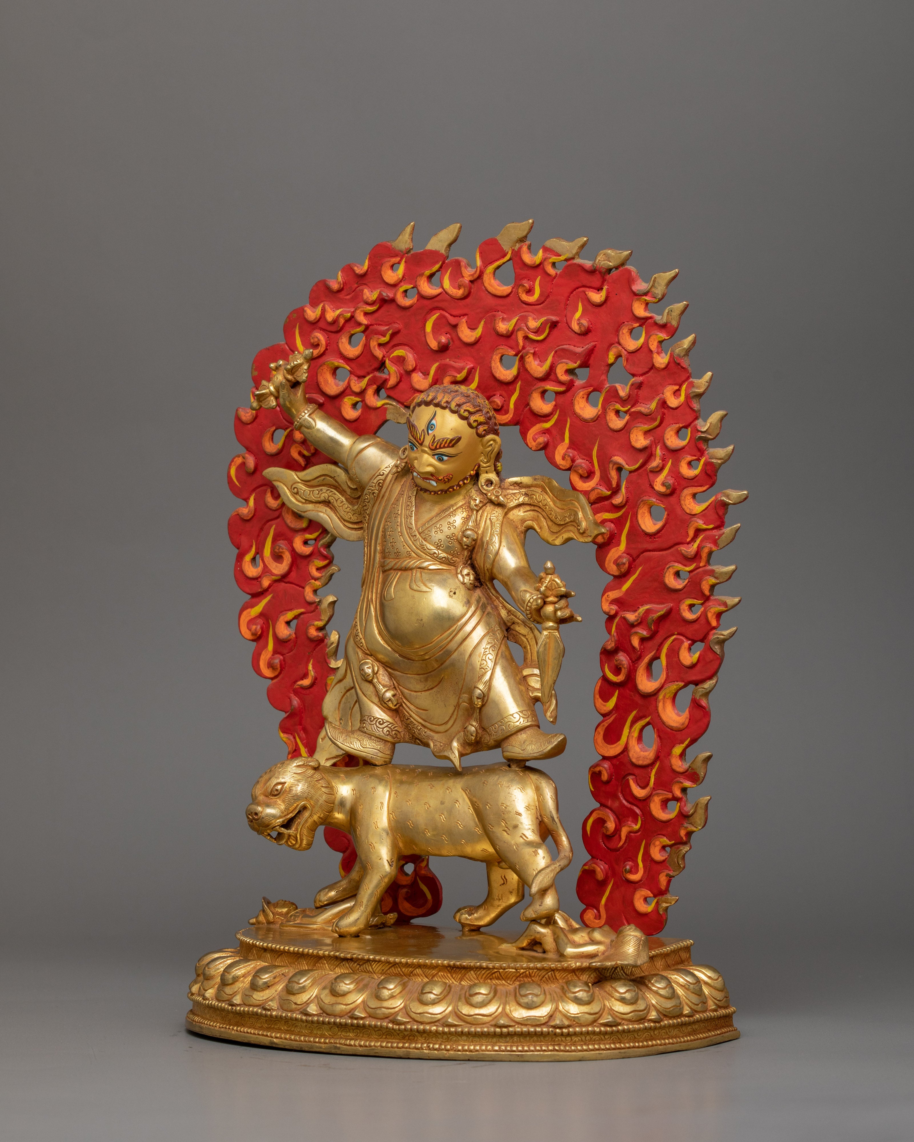 Guru Dorje Drollo Sculpture | 24K Gold Gilded Tibetan Protector