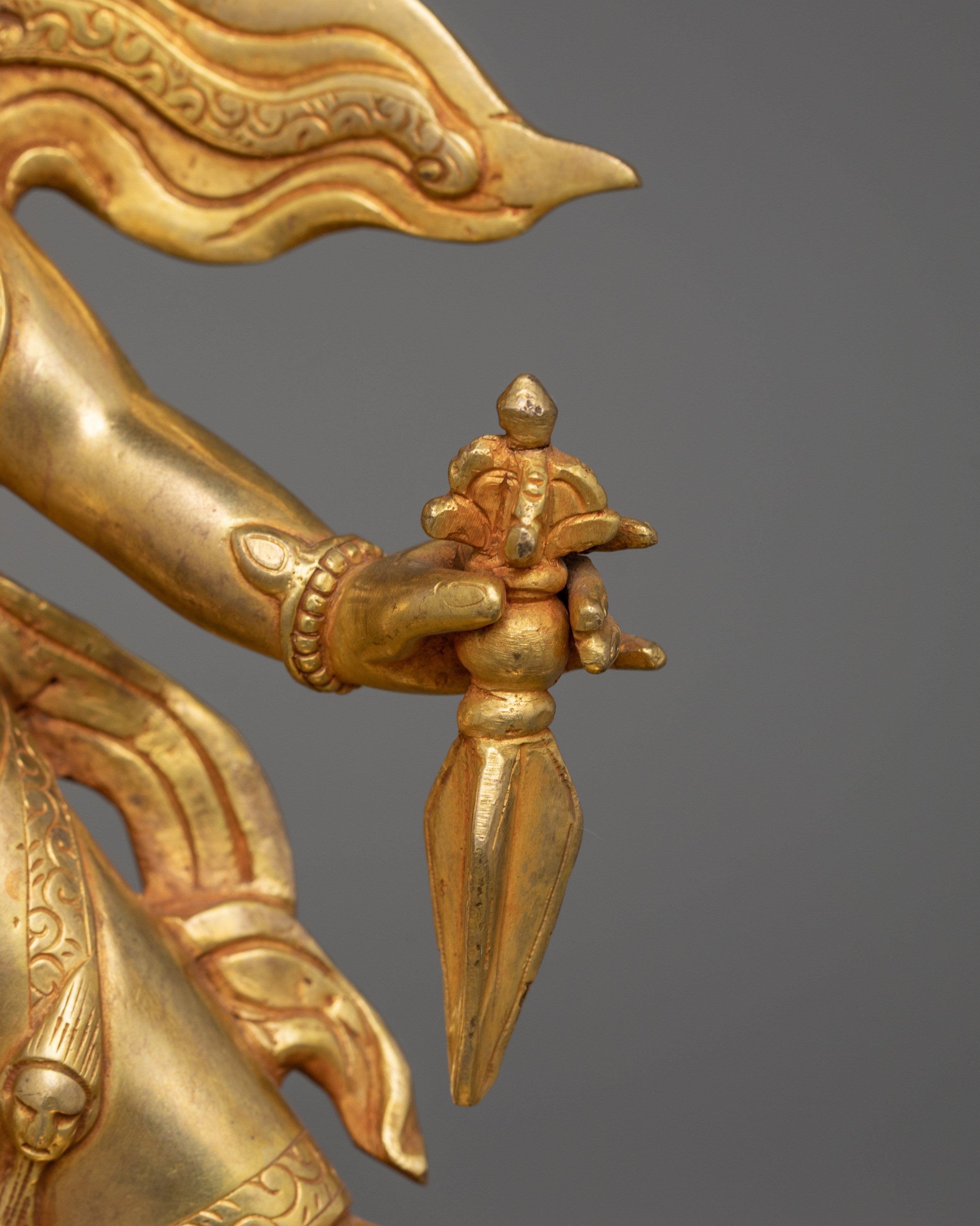 Guru Dorje Drollo Sculpture | 24K Gold Gilded Tibetan Protector