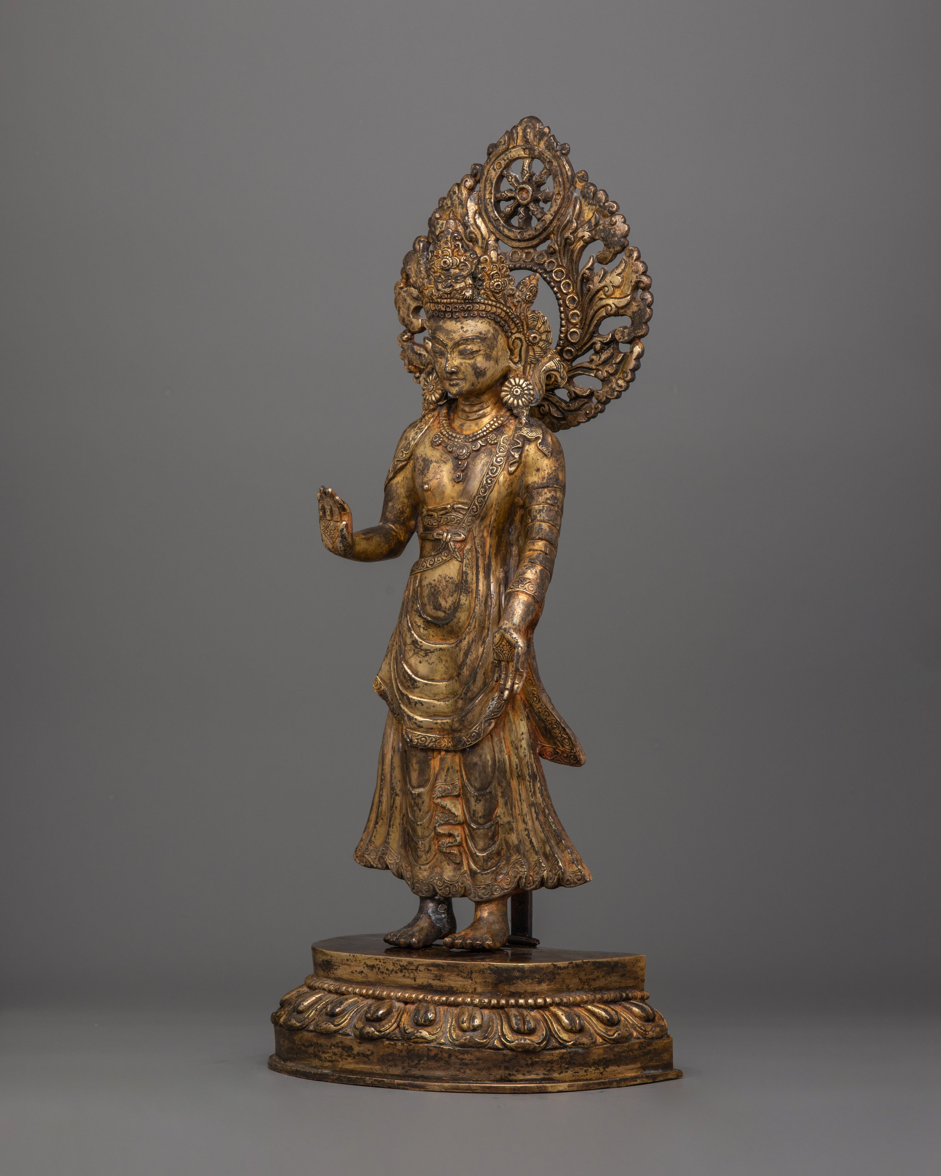 Handmade Sculpture of Dipankara Buddha | 24K Gold-Gilded Copper Statue