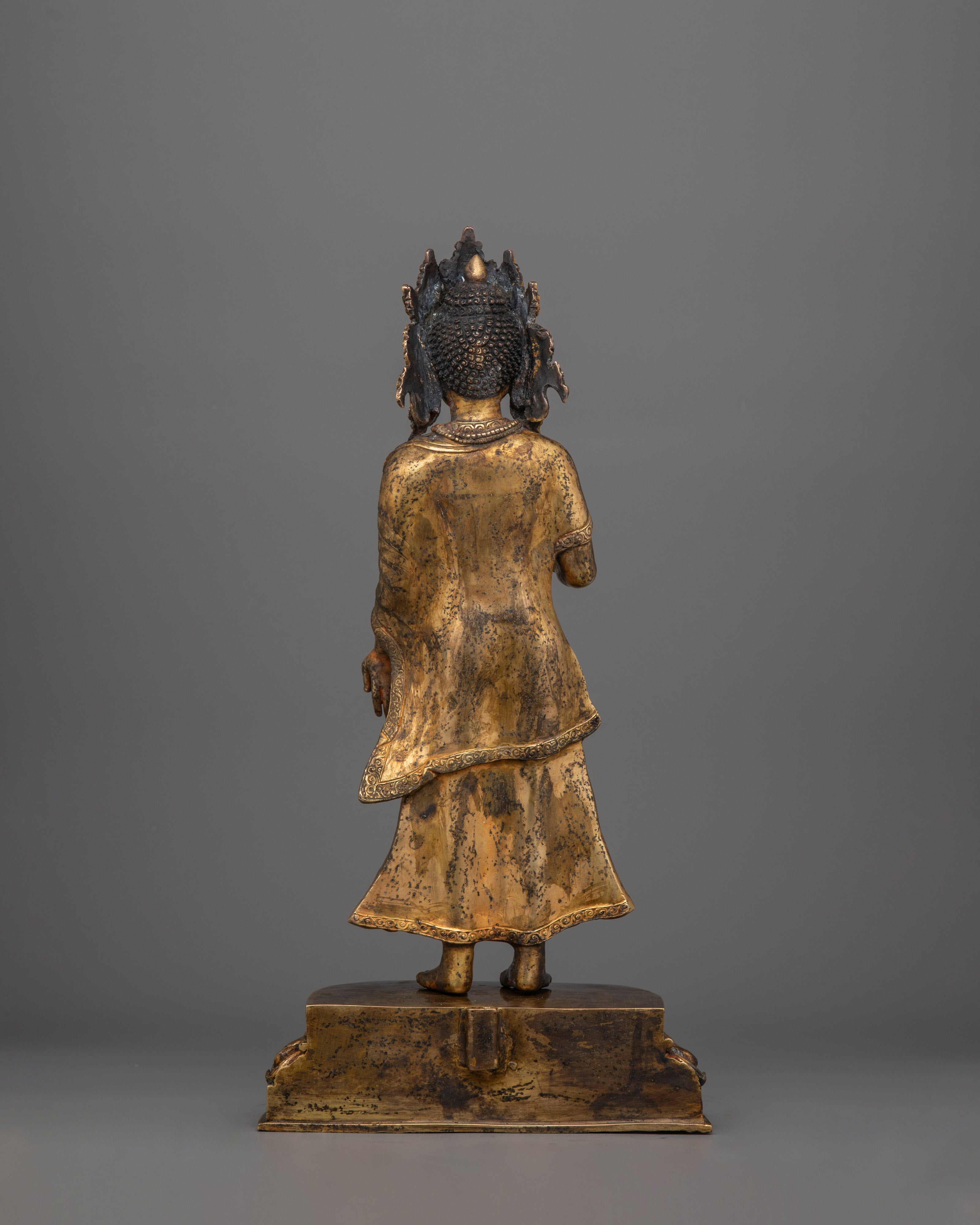 Handmade Sculpture of Dipankara Buddha | 24K Gold-Gilded Copper Statue