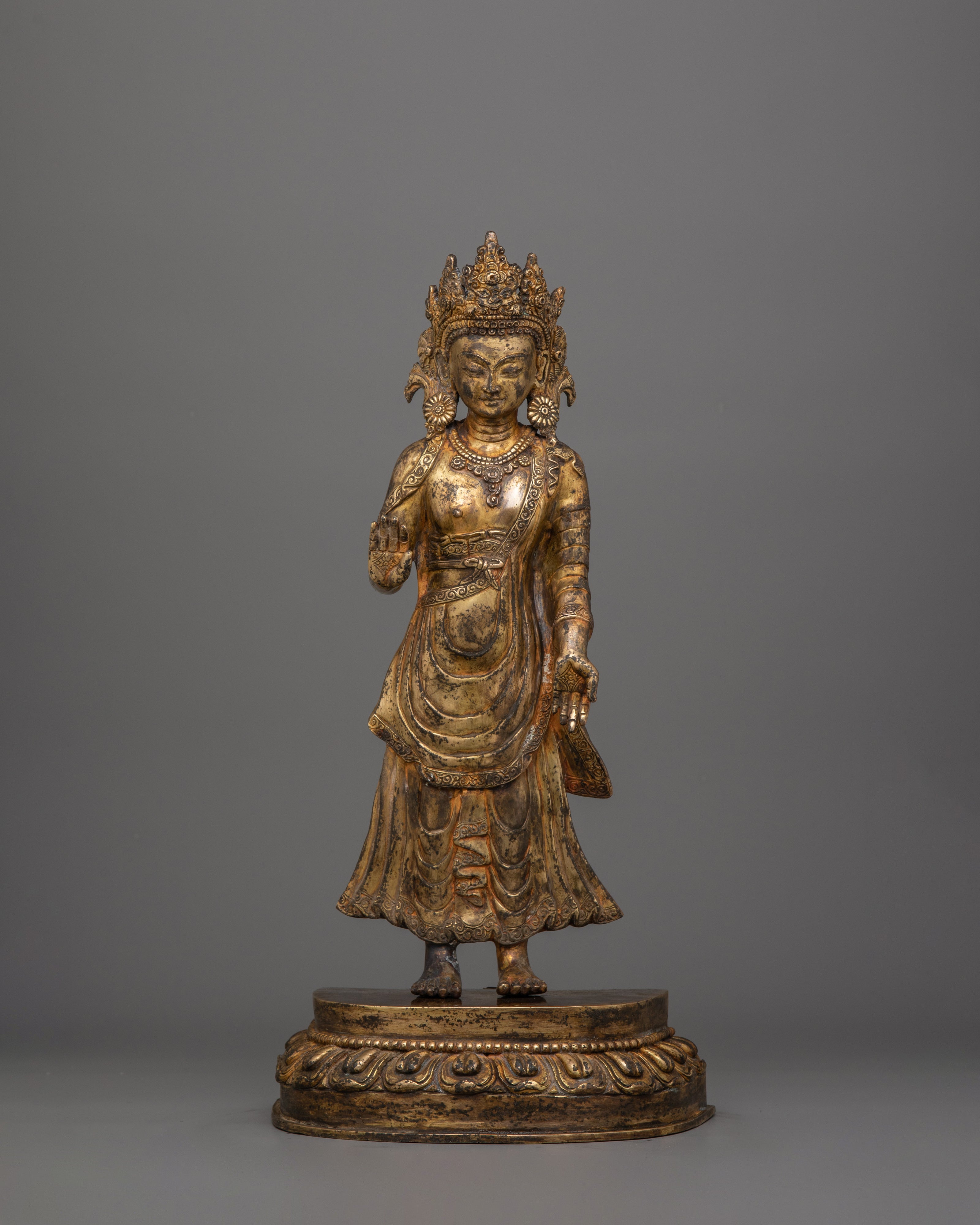 Handmade Sculpture of Dipankara Buddha | 24K Gold-Gilded Copper Statue