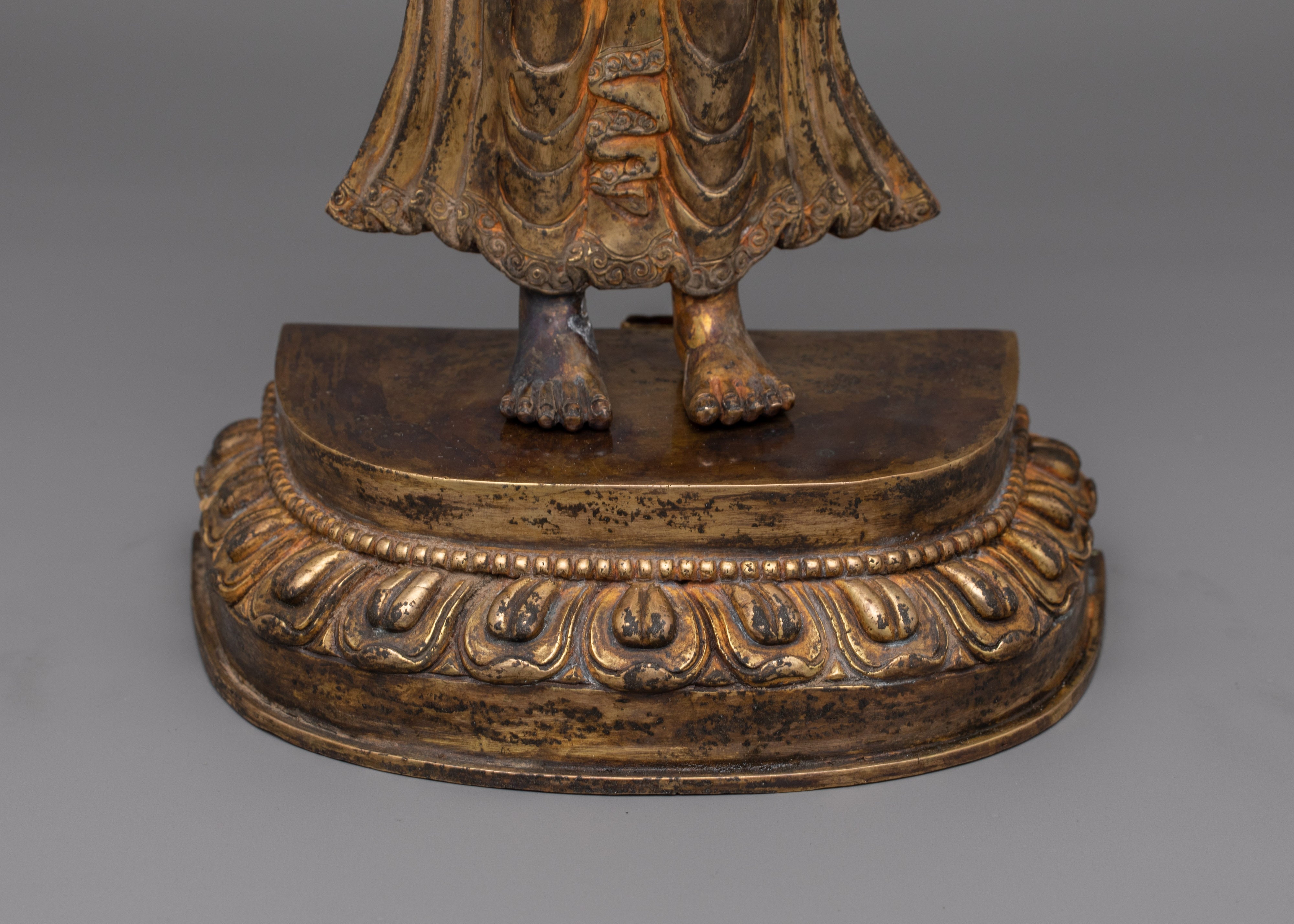 Handmade Sculpture of Dipankara Buddha | 24K Gold-Gilded Copper Statue