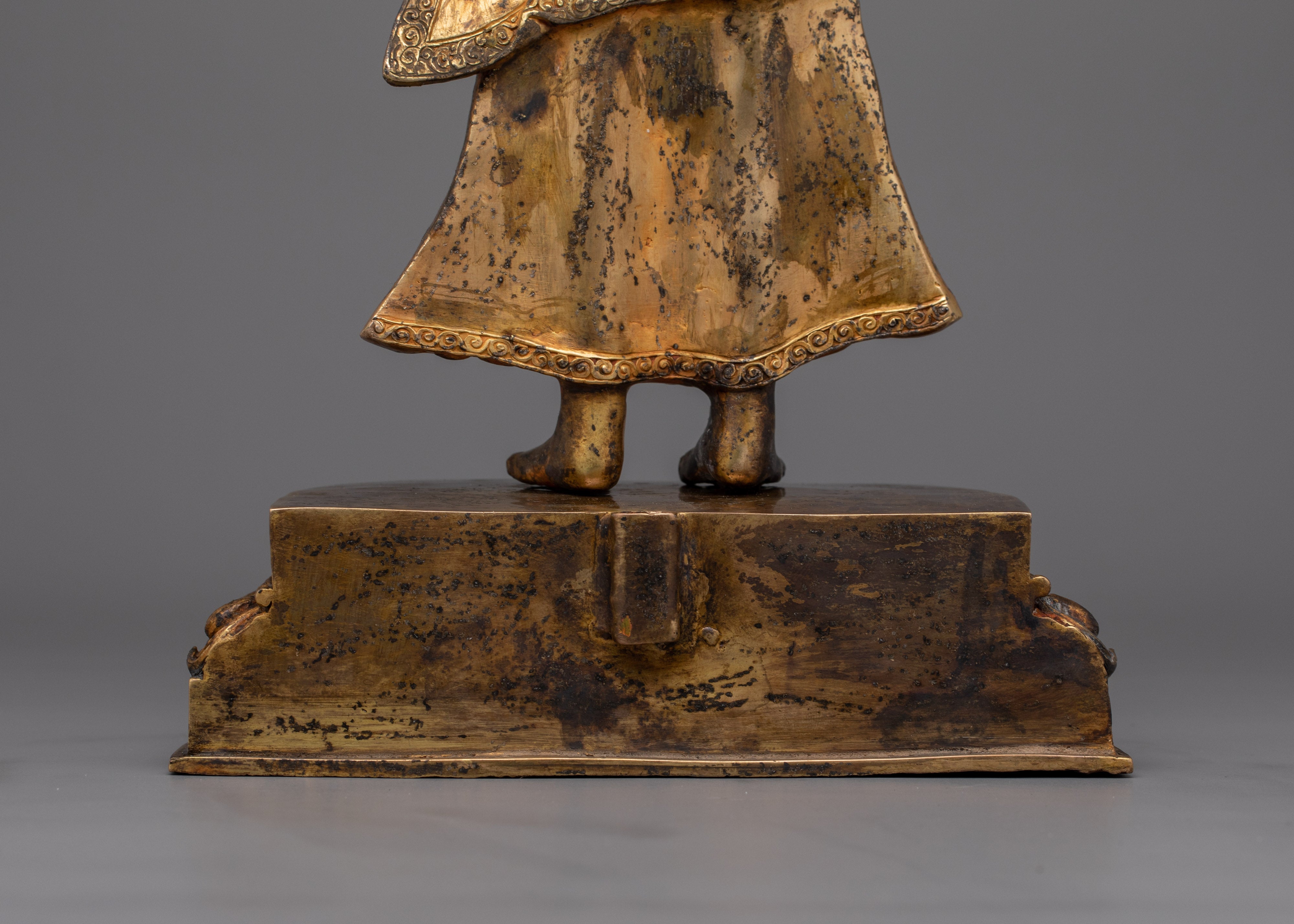 Handmade Sculpture of Dipankara Buddha | 24K Gold-Gilded Copper Statue