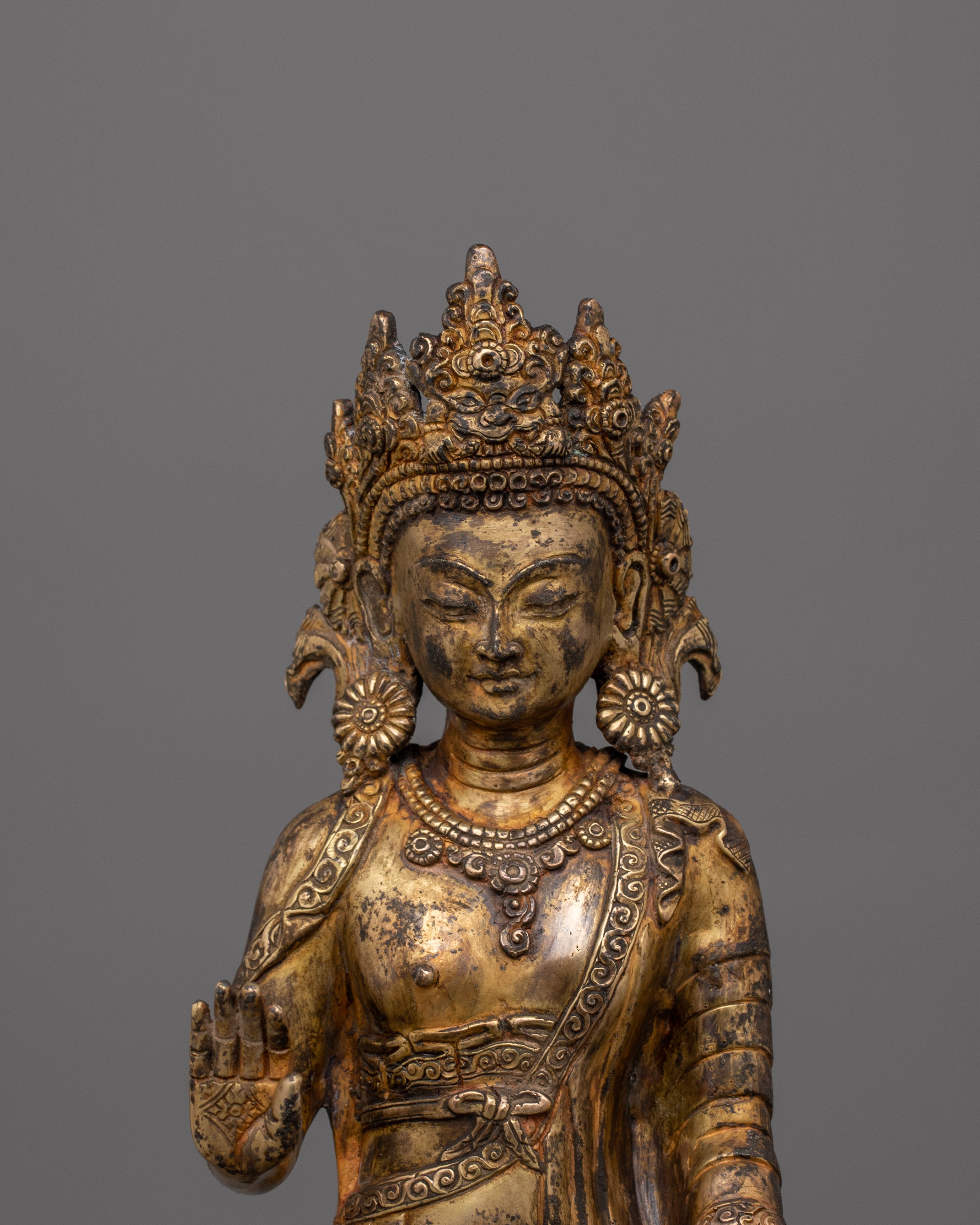 Handmade Sculpture of Dipankara Buddha | 24K Gold-Gilded Copper Statue