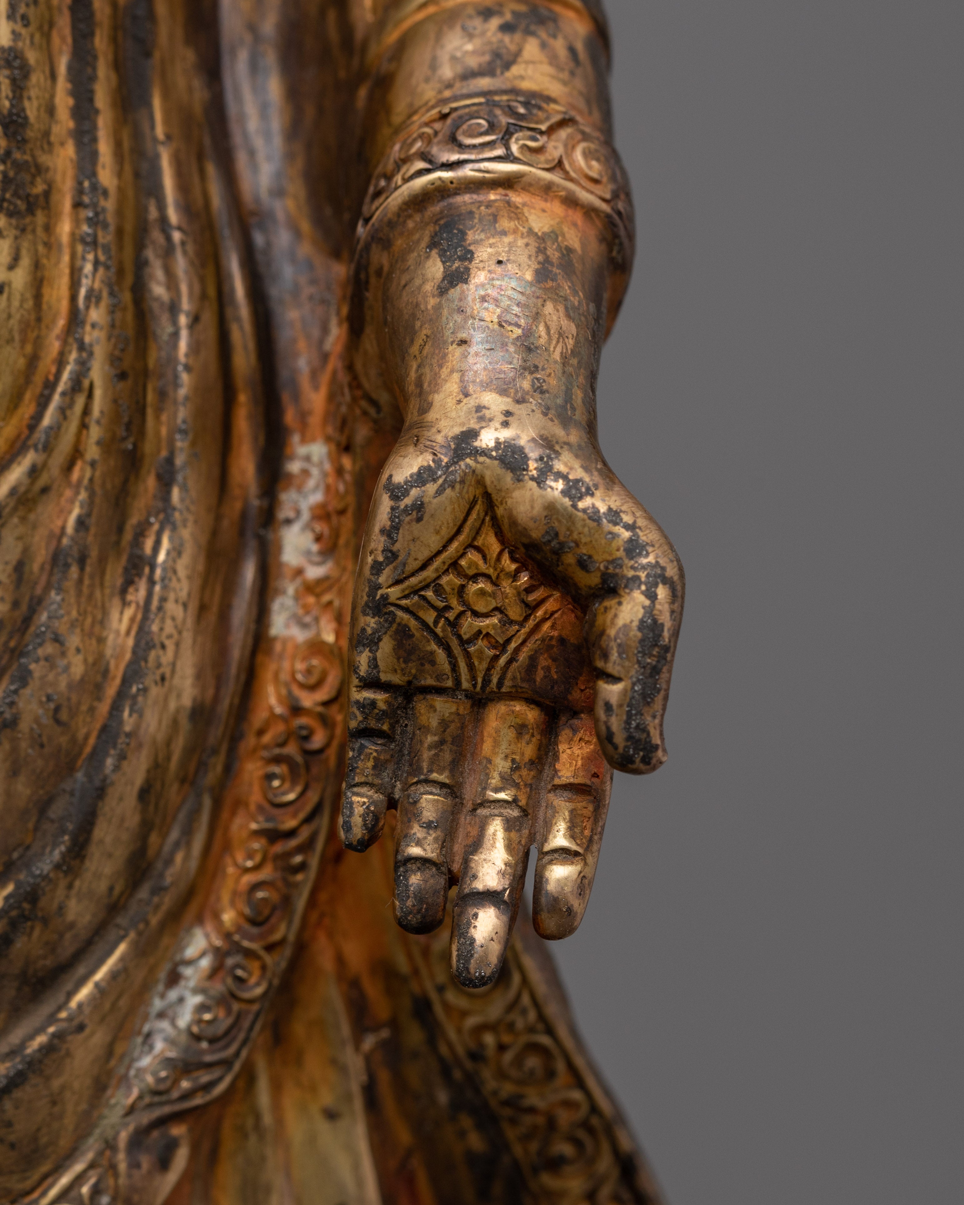 Handmade Sculpture of Dipankara Buddha | 24K Gold-Gilded Copper Statue