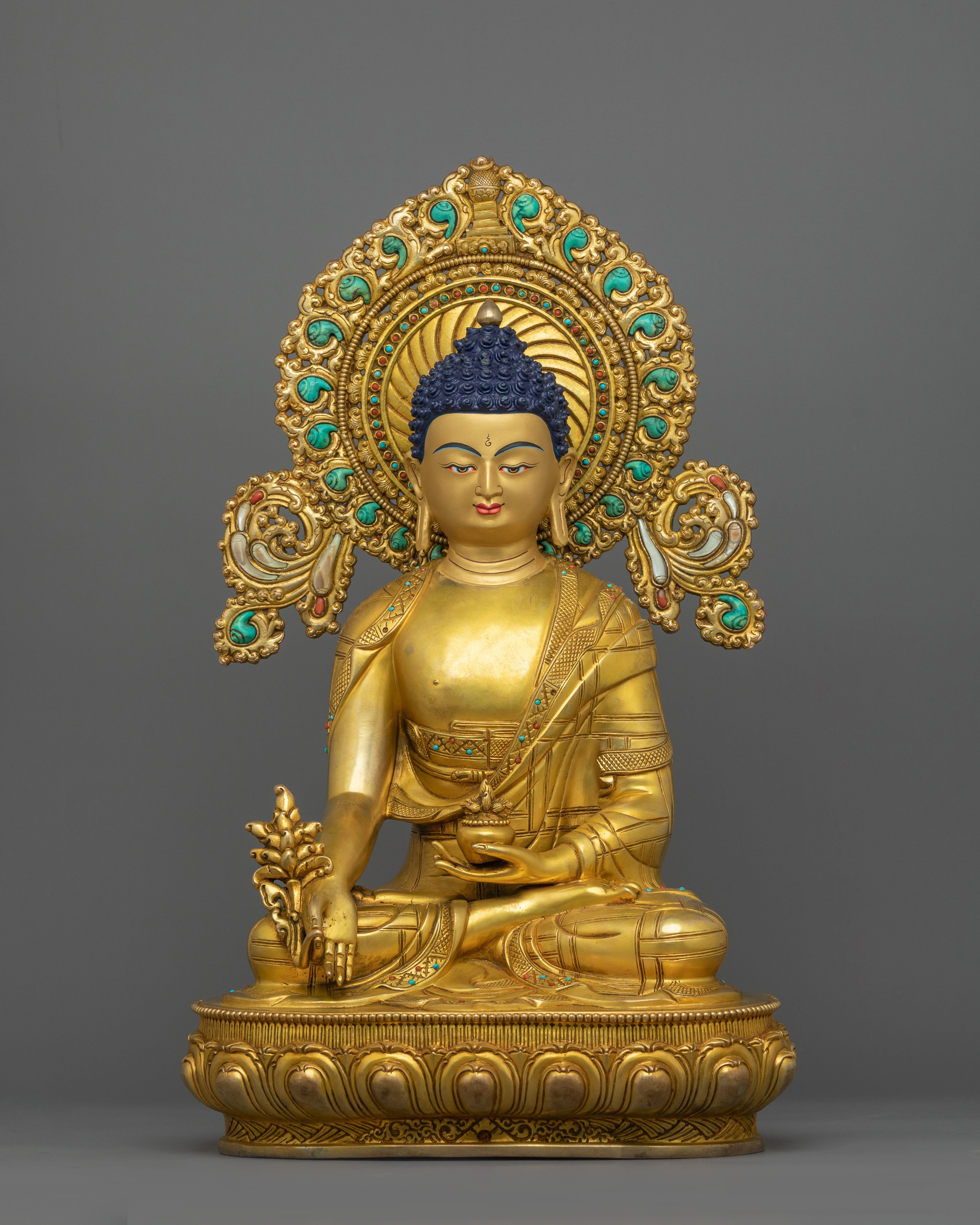 Medicine Buddha Sculpture with Beautiful Halo | Bhaisajyaguru Figurine