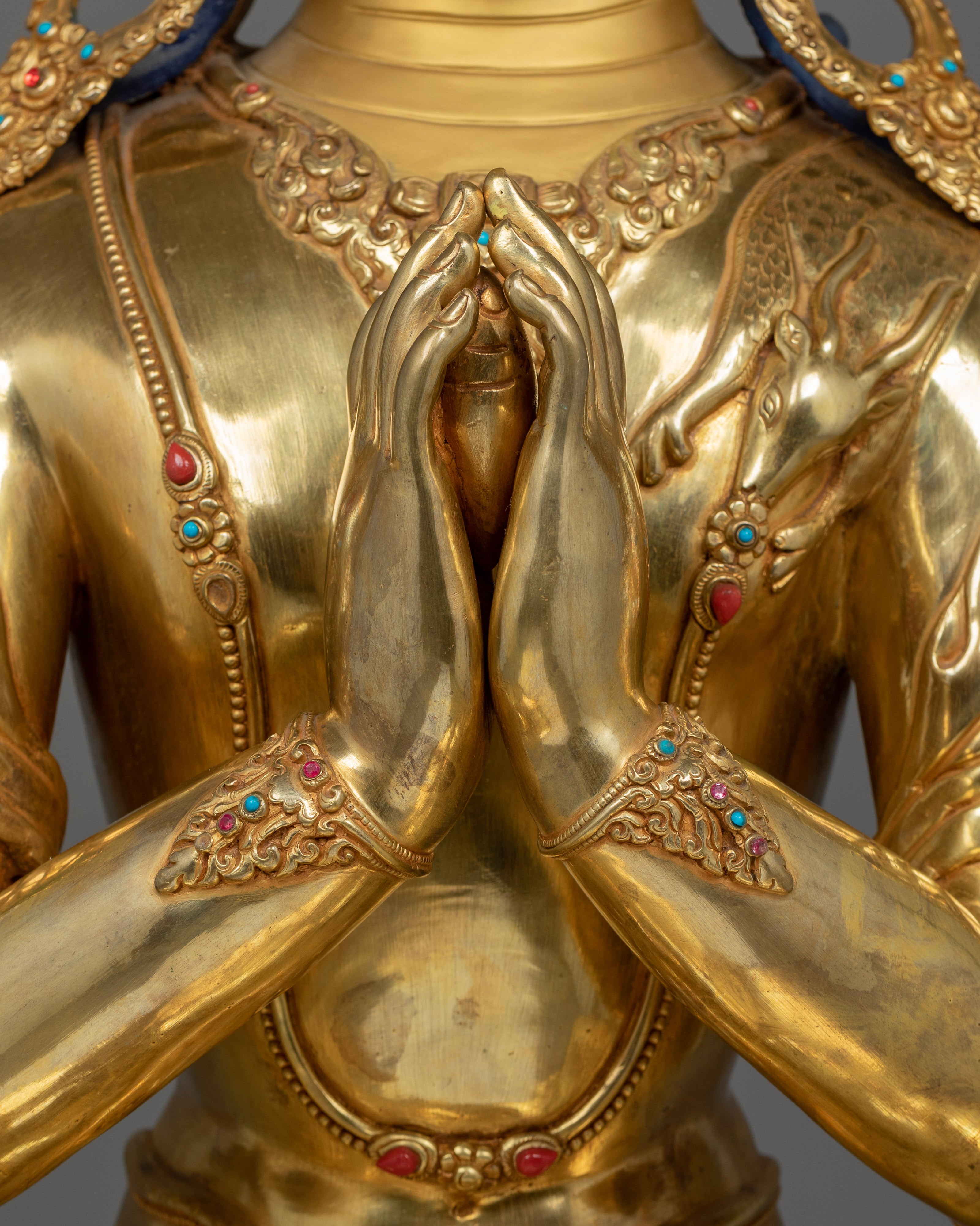 Handmade Compassion deity Chenrezig sculpture | Four Armed Deity