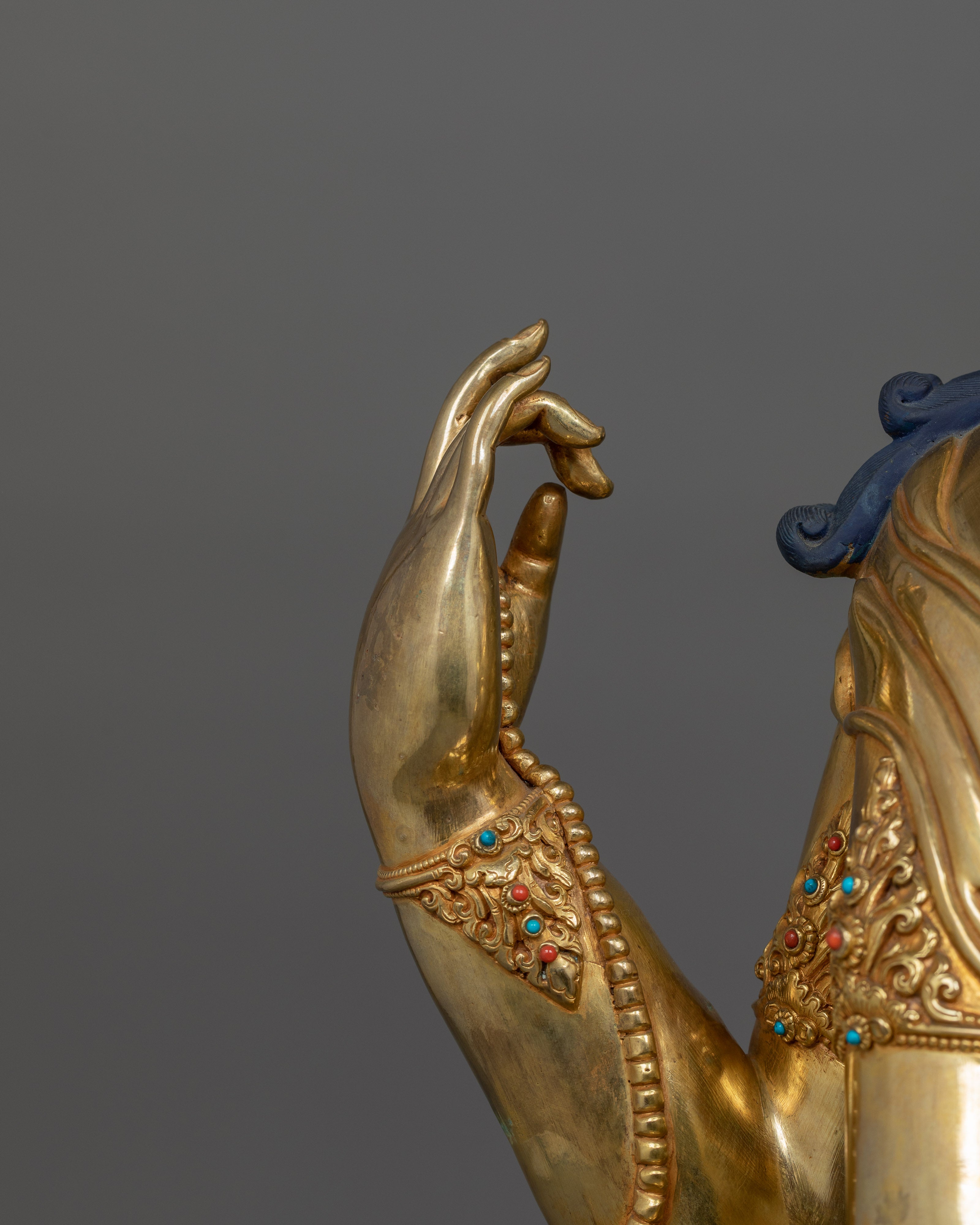 Handmade Compassion deity Chenrezig sculpture | Four Armed Deity