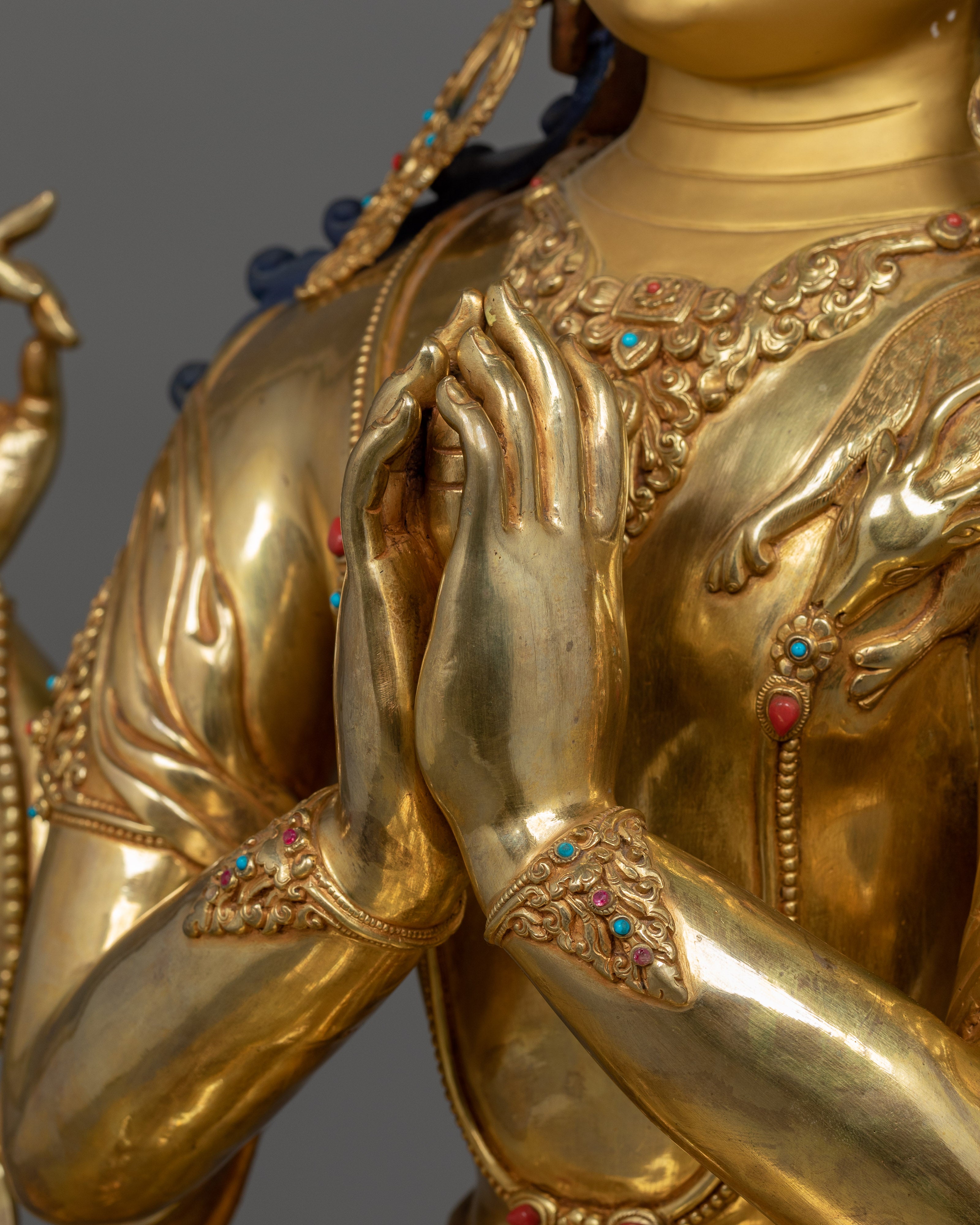 Handmade Compassion deity Chenrezig sculpture | Four Armed Deity