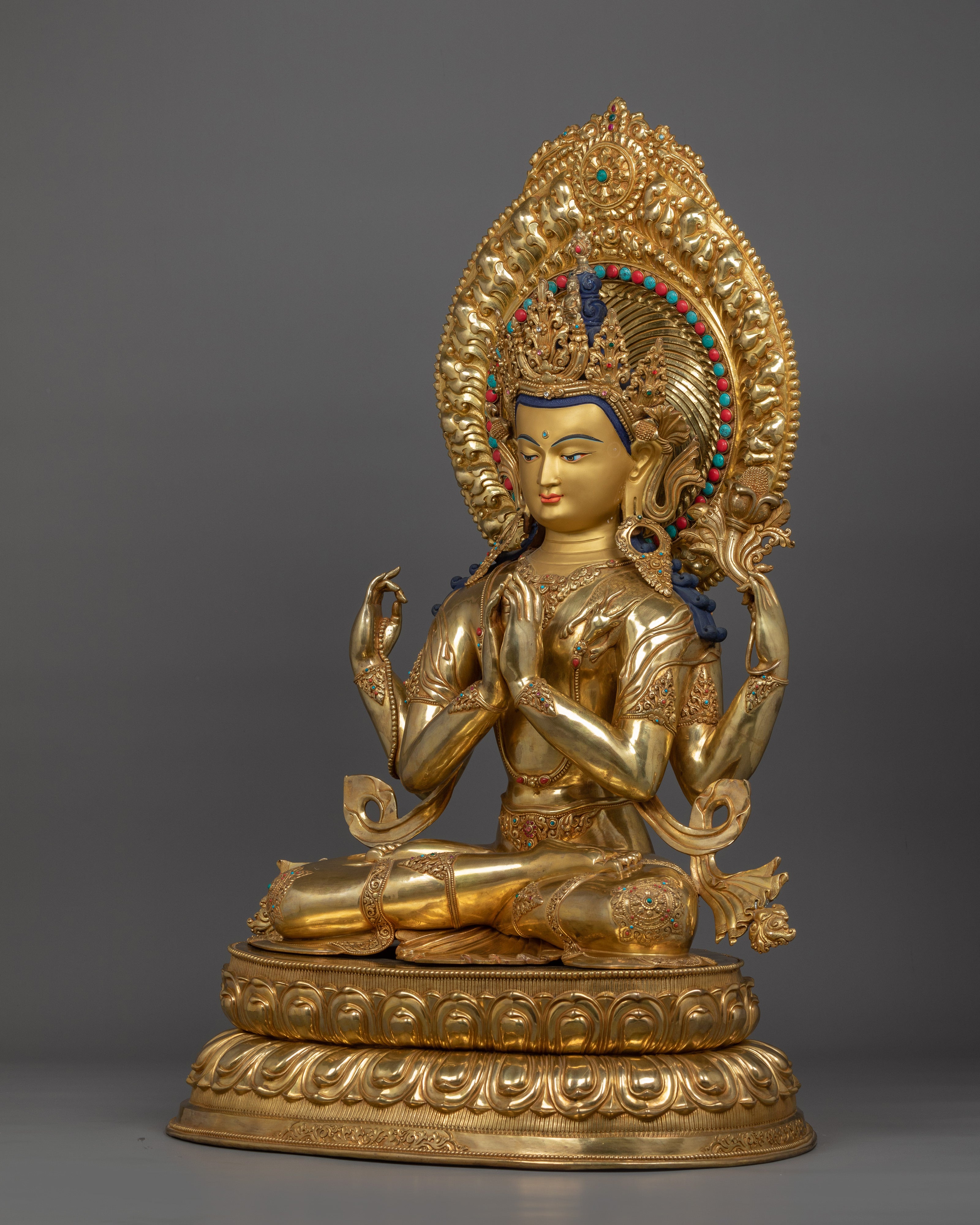 Handmade Compassion deity Chenrezig sculpture | Four Armed Deity
